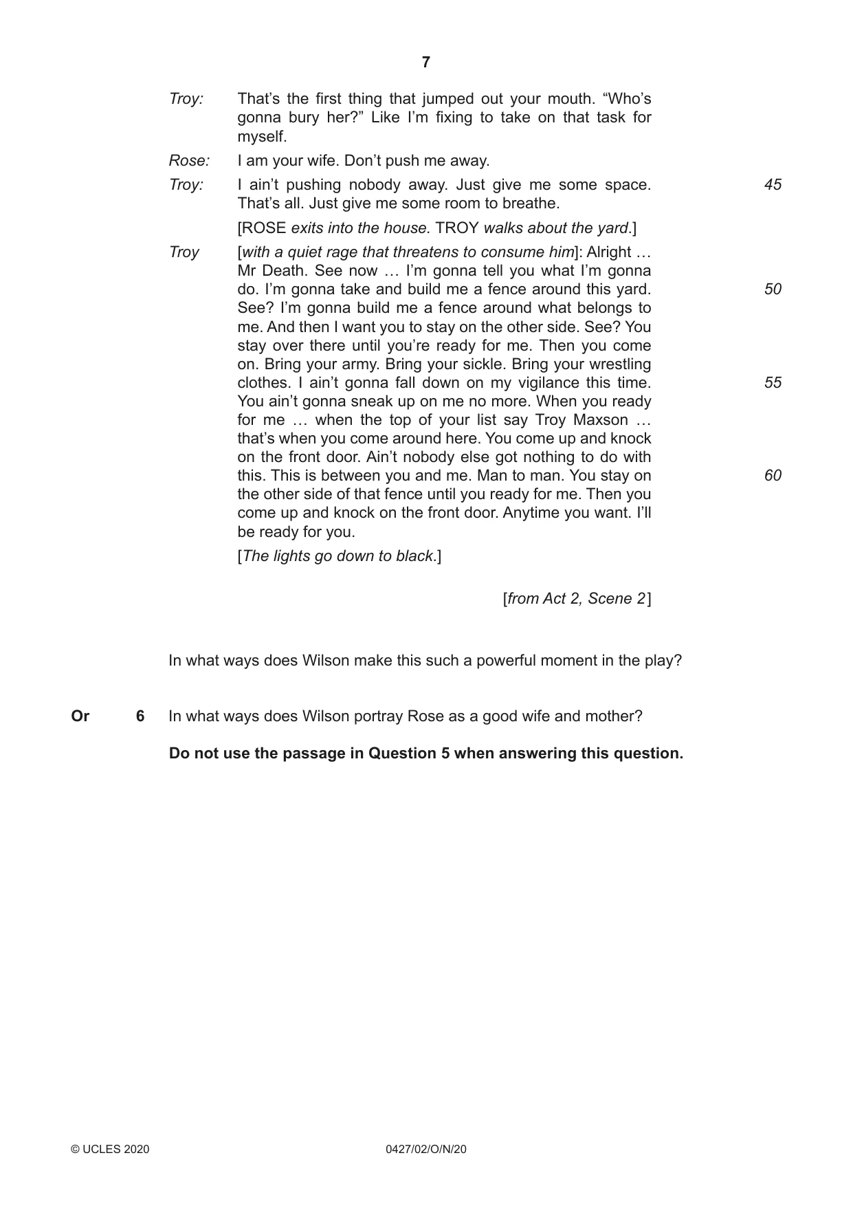 Cambridge IGCSE English - Literature (BES) 0427 2020 Oct/Nov Paper 2 · Variant 0 question paper, page 7 of 8