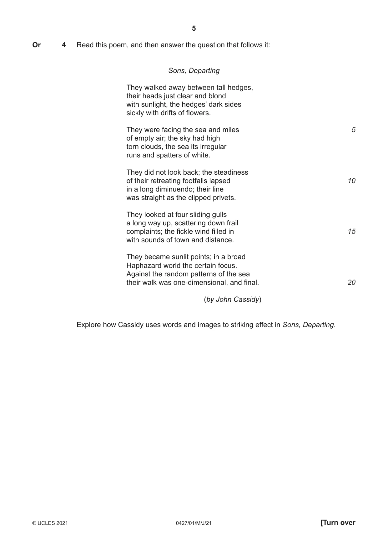 Cambridge IGCSE English - Literature (BES) 0427 2021 May/June Paper 1 · Variant 0 question paper, page 5 of 16