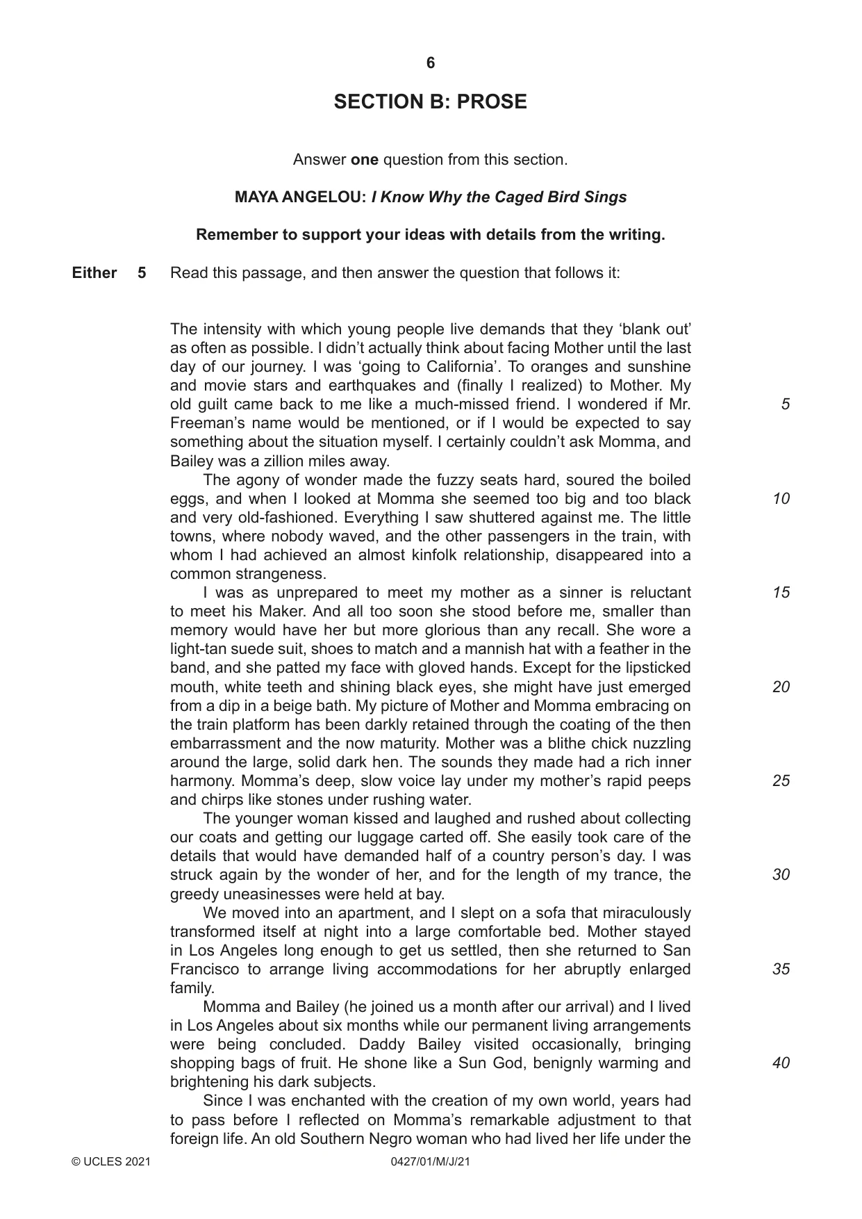 Cambridge IGCSE English - Literature (BES) 0427 2021 May/June Paper 1 · Variant 0 question paper, page 6 of 16