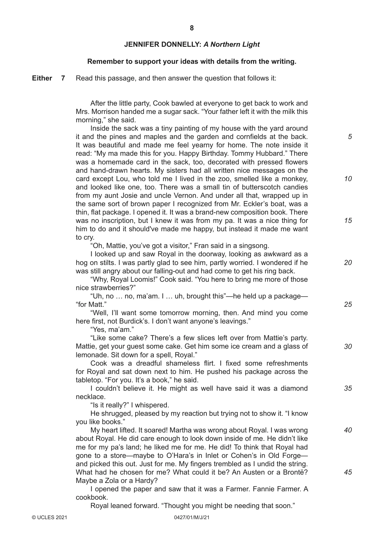 Cambridge IGCSE English - Literature (BES) 0427 2021 May/June Paper 1 · Variant 0 question paper, page 8 of 16