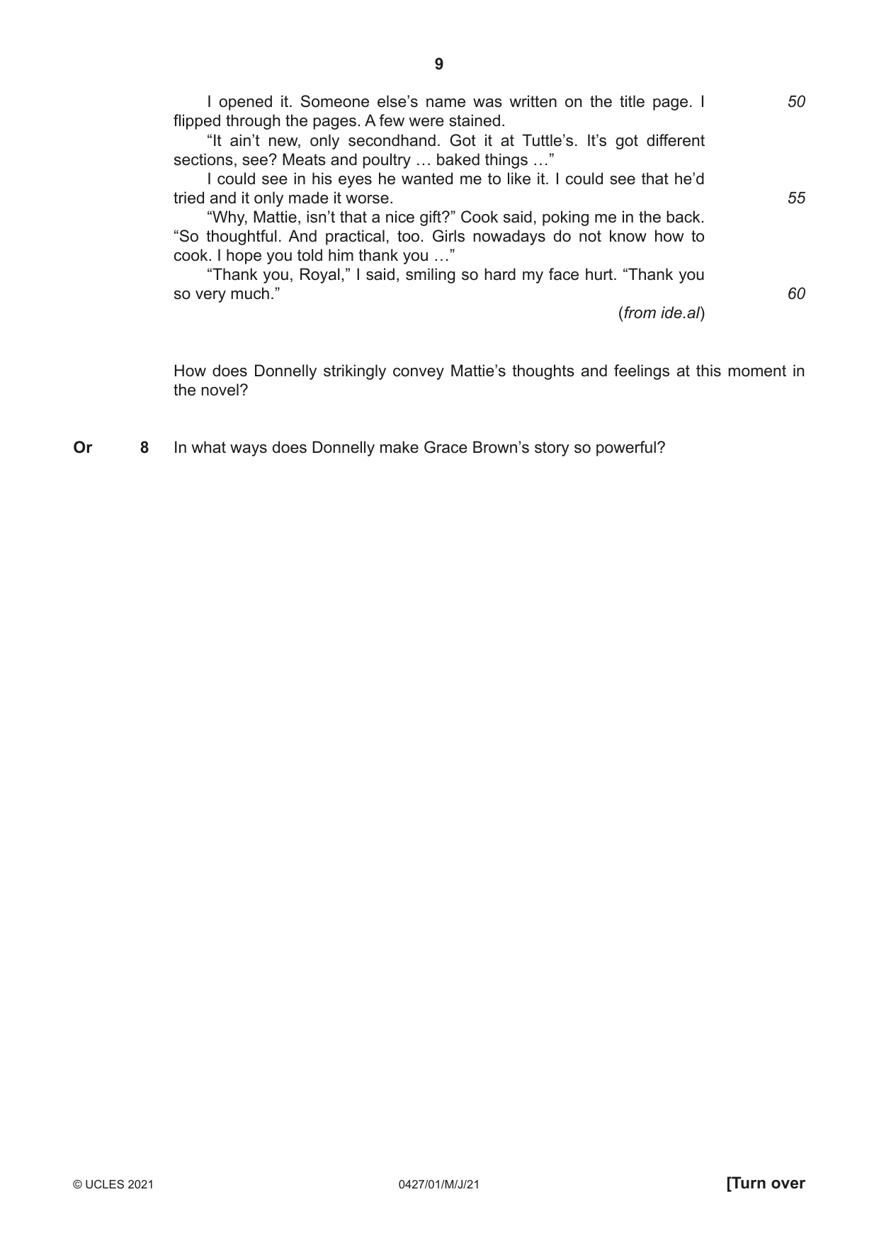Cambridge IGCSE English - Literature (BES) 0427 2021 May/June Paper 1 · Variant 0 question paper, page 9 of 16
