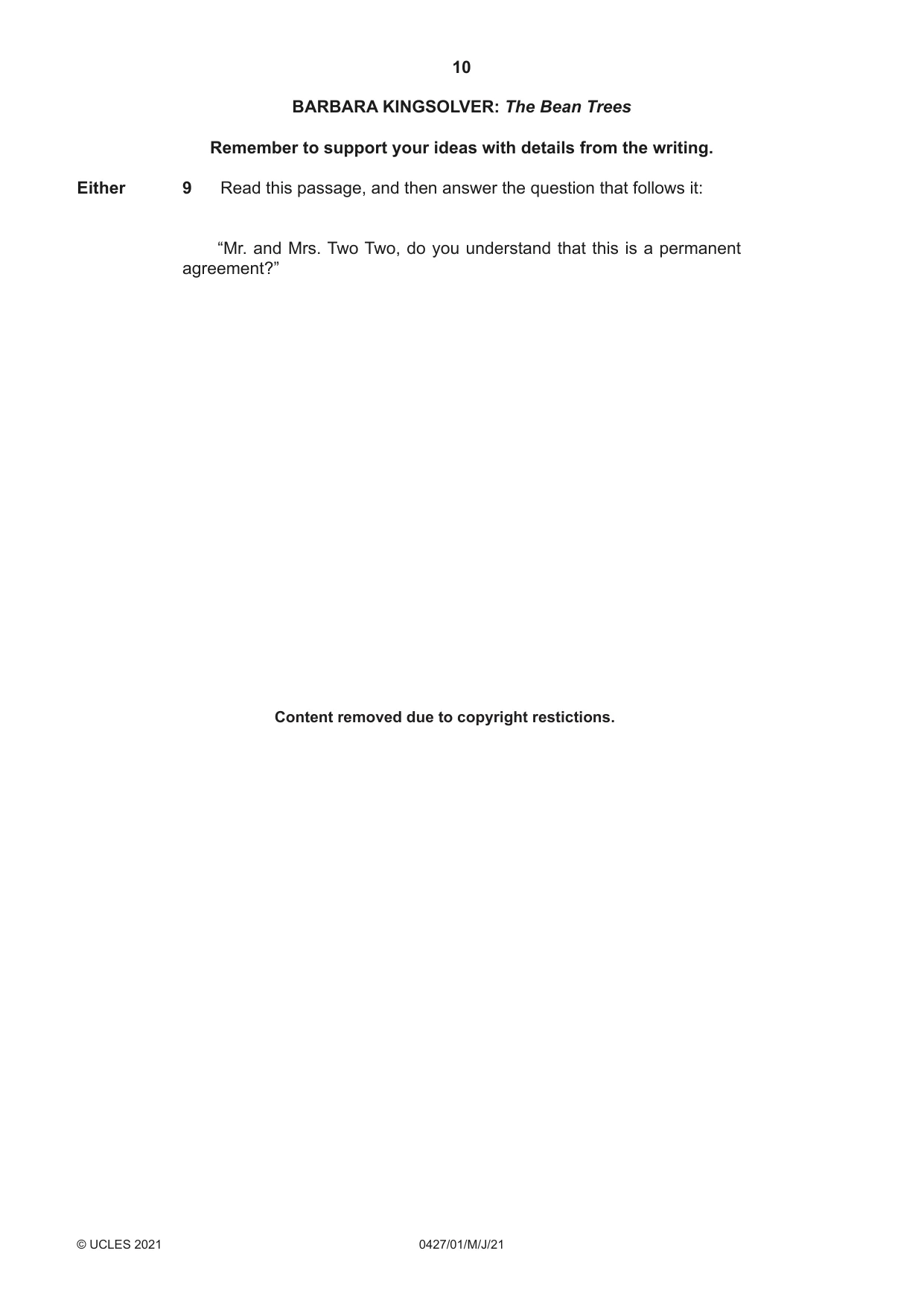 Cambridge IGCSE English - Literature (BES) 0427 2021 May/June Paper 1 · Variant 0 question paper, page 10 of 16