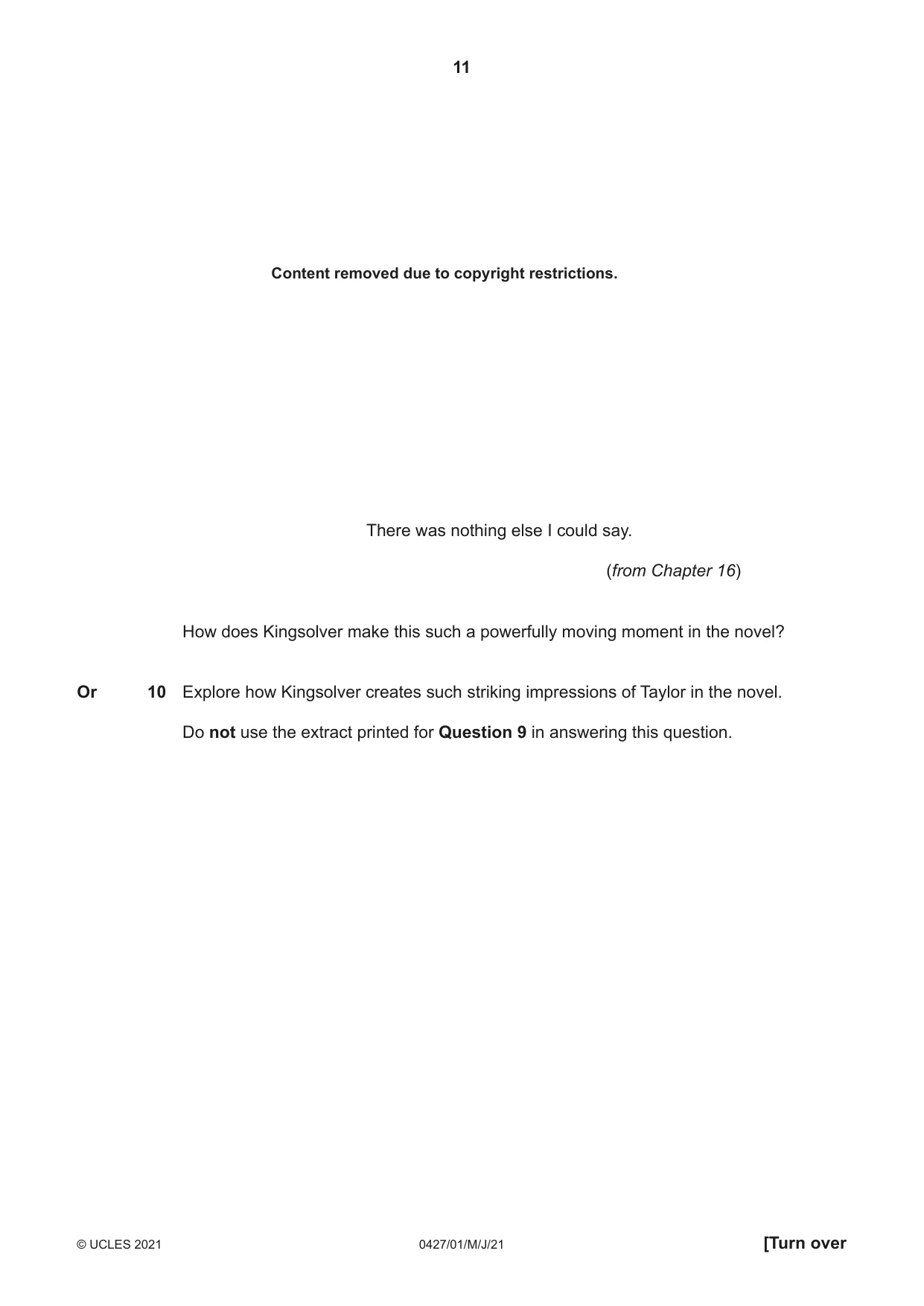 Cambridge IGCSE English - Literature (BES) 0427 2021 May/June Paper 1 · Variant 0 question paper, page 11 of 16