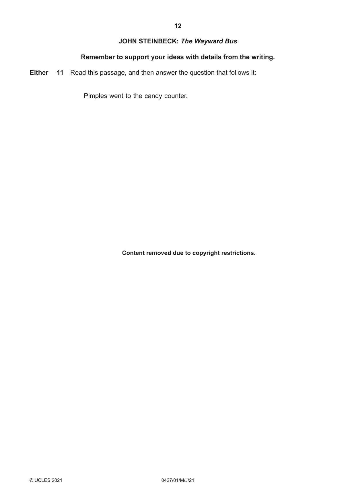 Cambridge IGCSE English - Literature (BES) 0427 2021 May/June Paper 1 · Variant 0 question paper, page 12 of 16