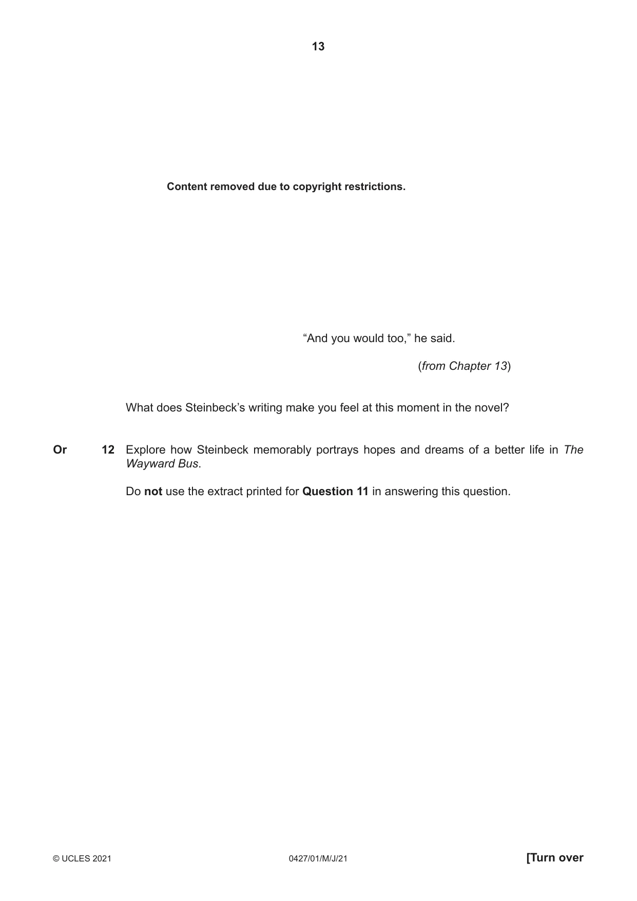 Cambridge IGCSE English - Literature (BES) 0427 2021 May/June Paper 1 · Variant 0 question paper, page 13 of 16