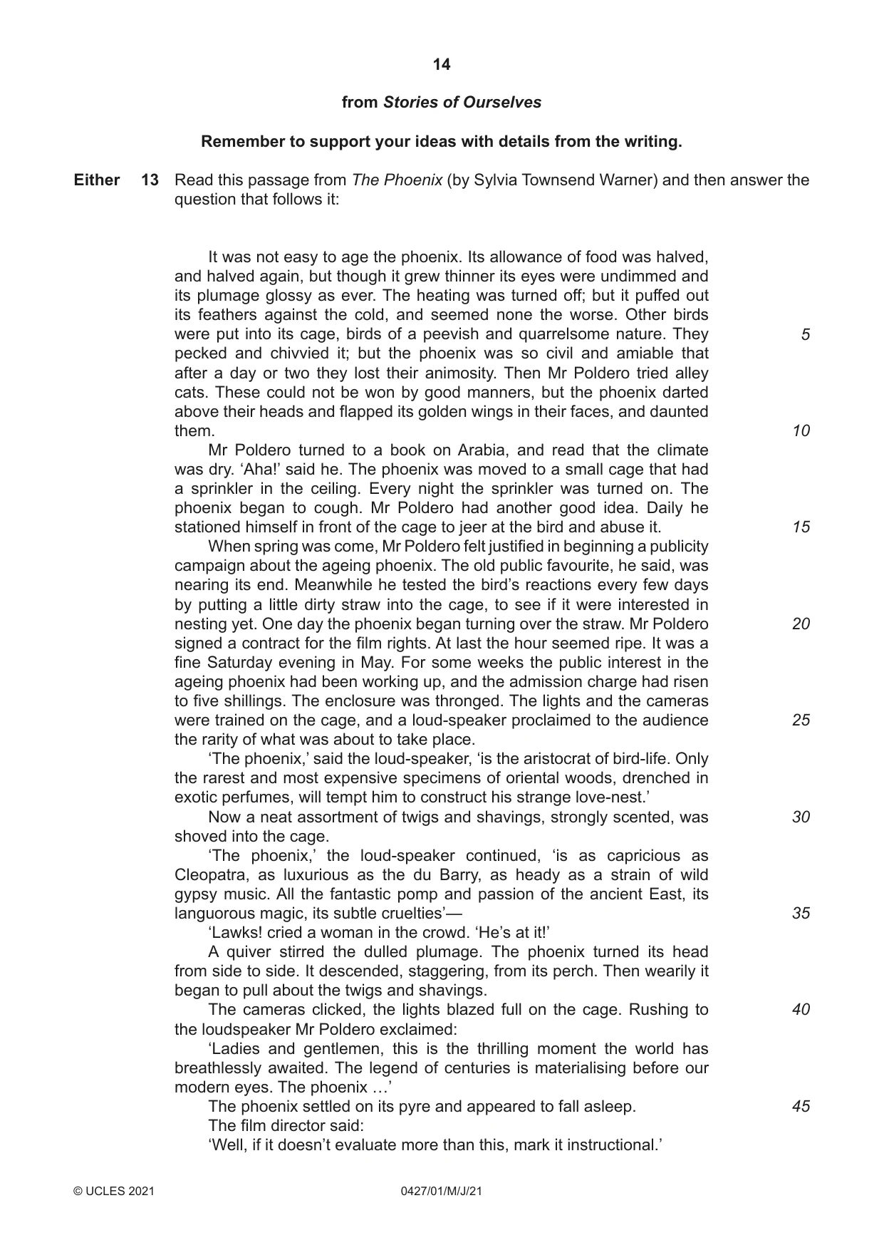 Cambridge IGCSE English - Literature (BES) 0427 2021 May/June Paper 1 · Variant 0 question paper, page 14 of 16