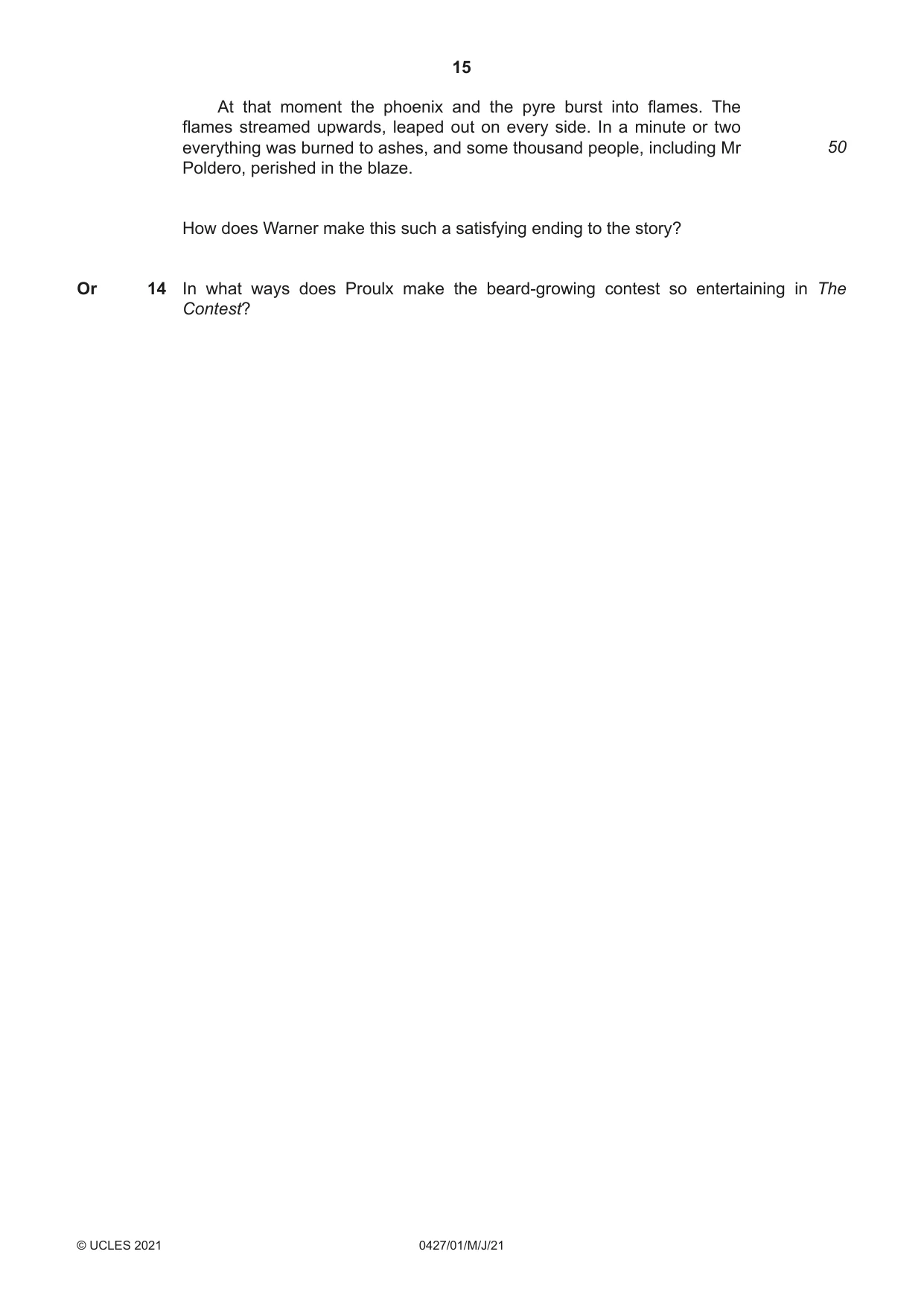 Cambridge IGCSE English - Literature (BES) 0427 2021 May/June Paper 1 · Variant 0 question paper, page 15 of 16