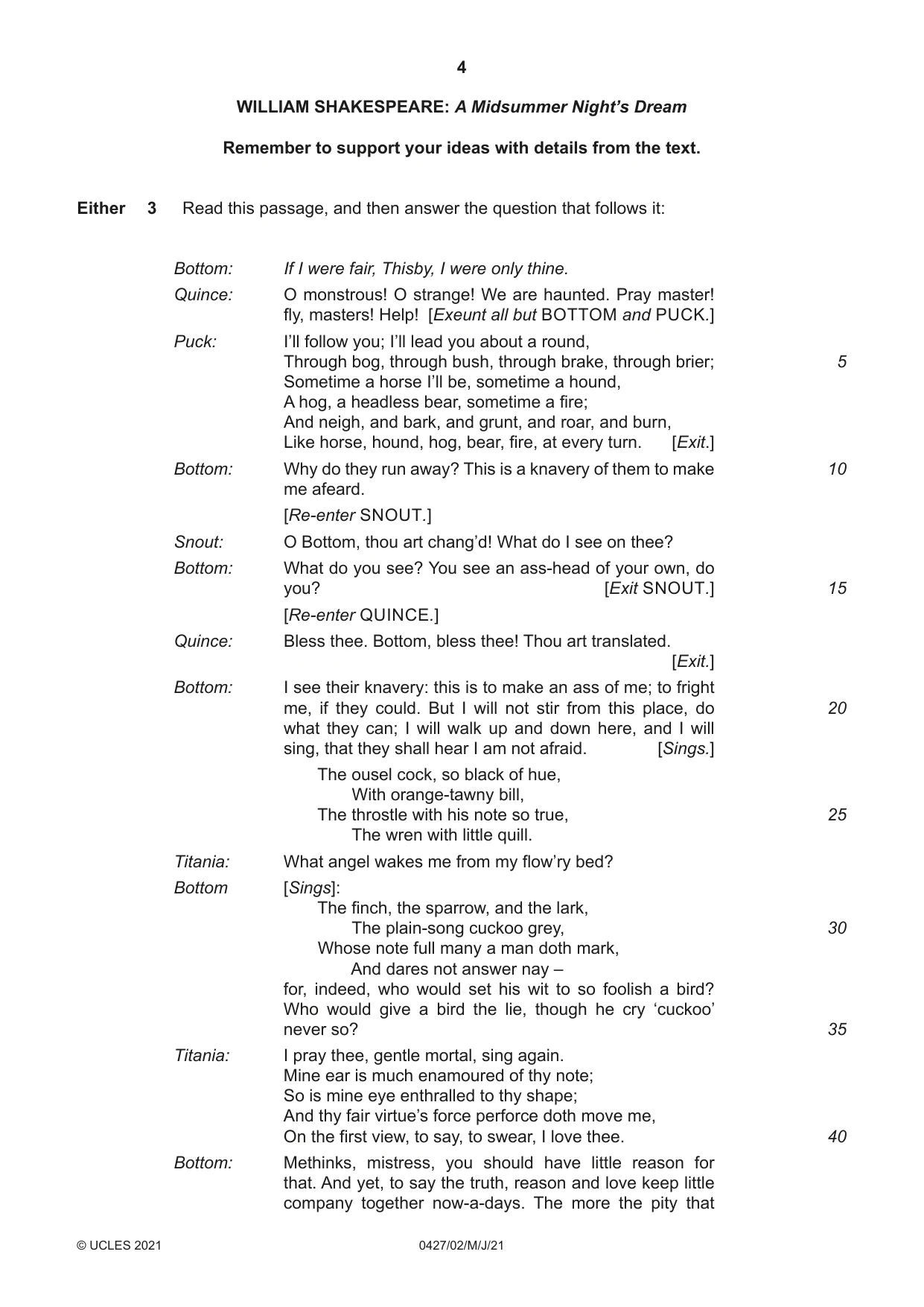 Cambridge IGCSE English - Literature (BES) 0427 2021 May/June Paper 2 · Variant 0 question paper, page 4 of 8