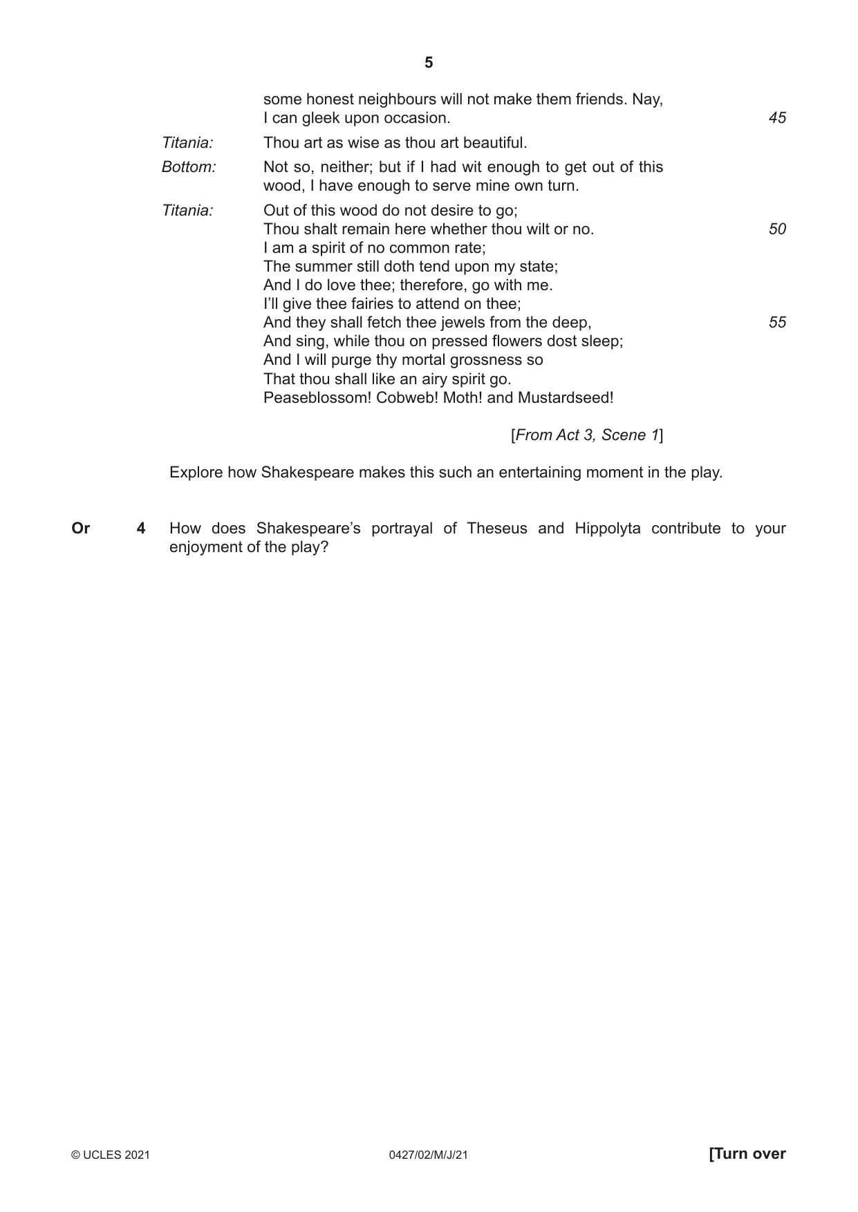 Cambridge IGCSE English - Literature (BES) 0427 2021 May/June Paper 2 · Variant 0 question paper, page 5 of 8