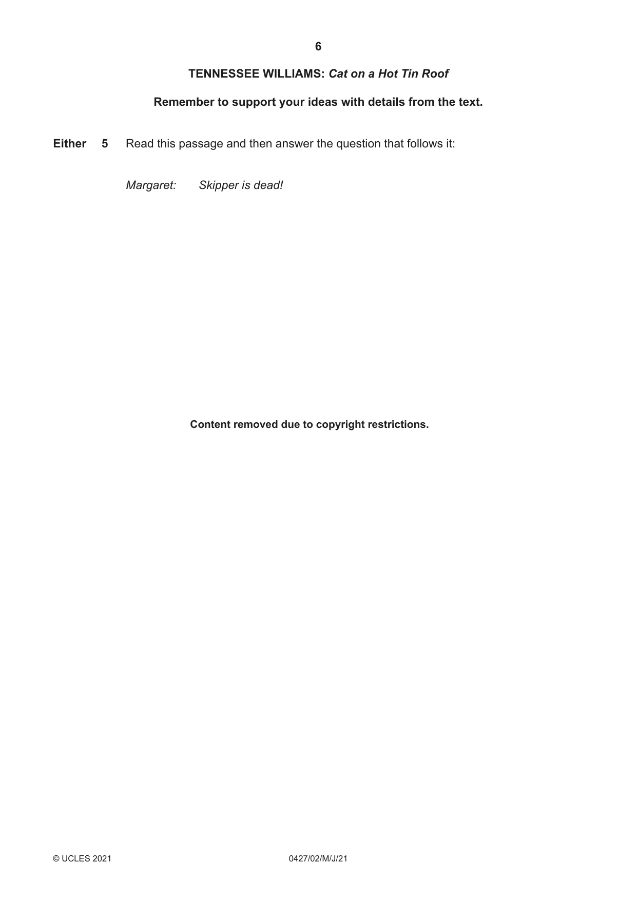 Cambridge IGCSE English - Literature (BES) 0427 2021 May/June Paper 2 · Variant 0 question paper, page 6 of 8
