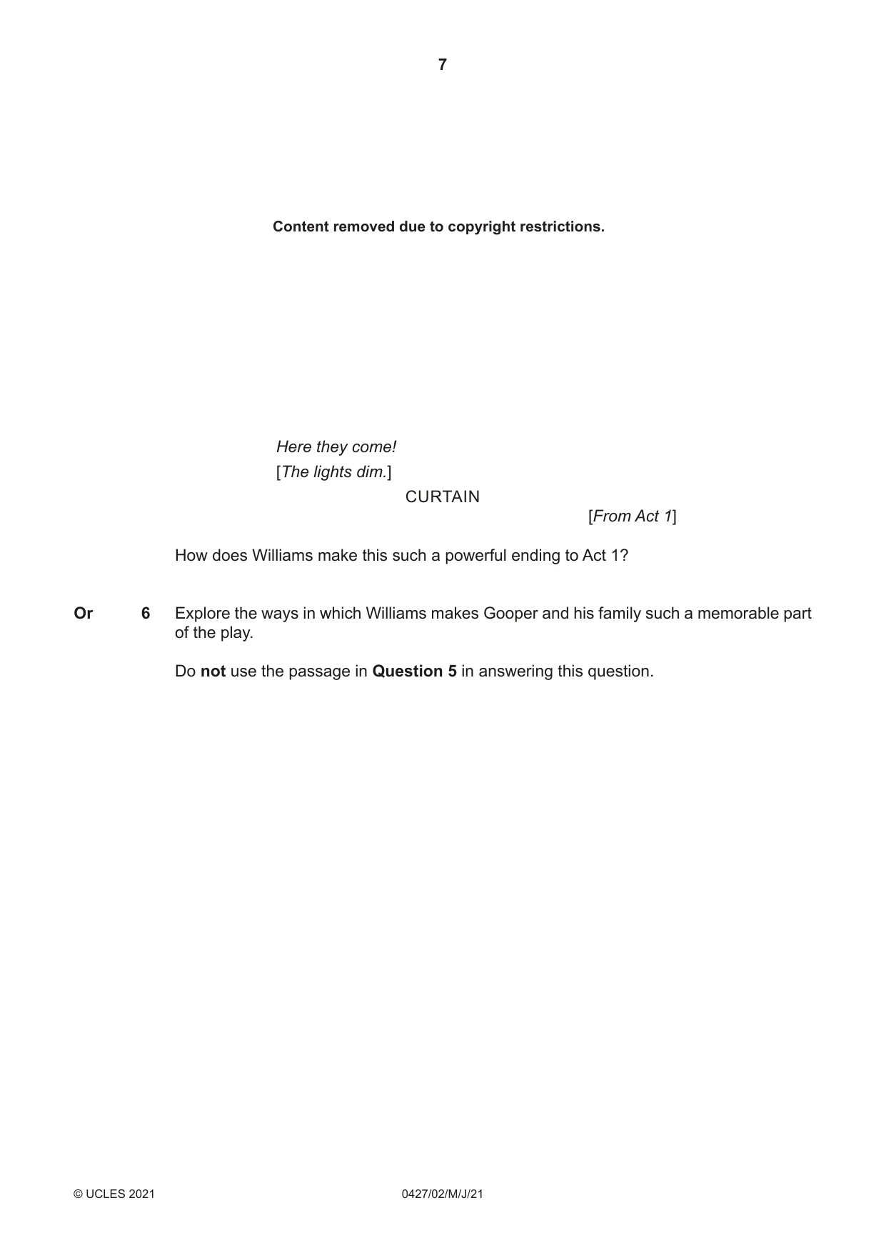 Cambridge IGCSE English - Literature (BES) 0427 2021 May/June Paper 2 · Variant 0 question paper, page 7 of 8
