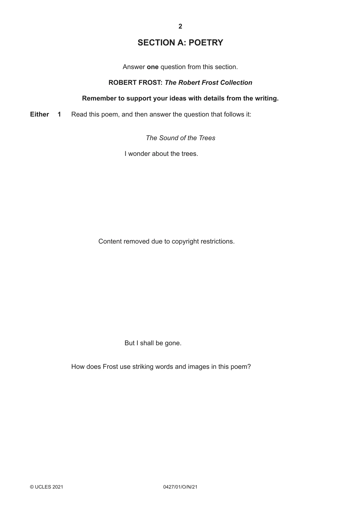Cambridge IGCSE English - Literature (BES) 0427 2021 Oct/Nov Paper 1 · Variant 0 question paper, page 2 of 16