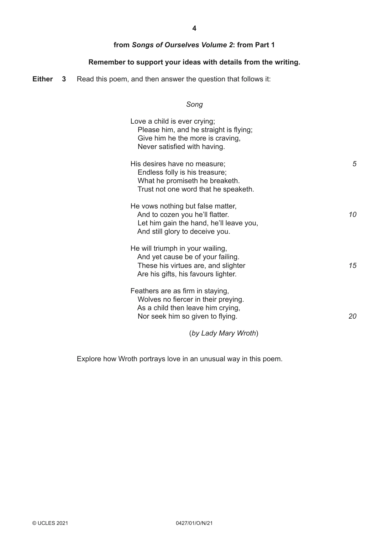 Cambridge IGCSE English - Literature (BES) 0427 2021 Oct/Nov Paper 1 · Variant 0 question paper, page 4 of 16