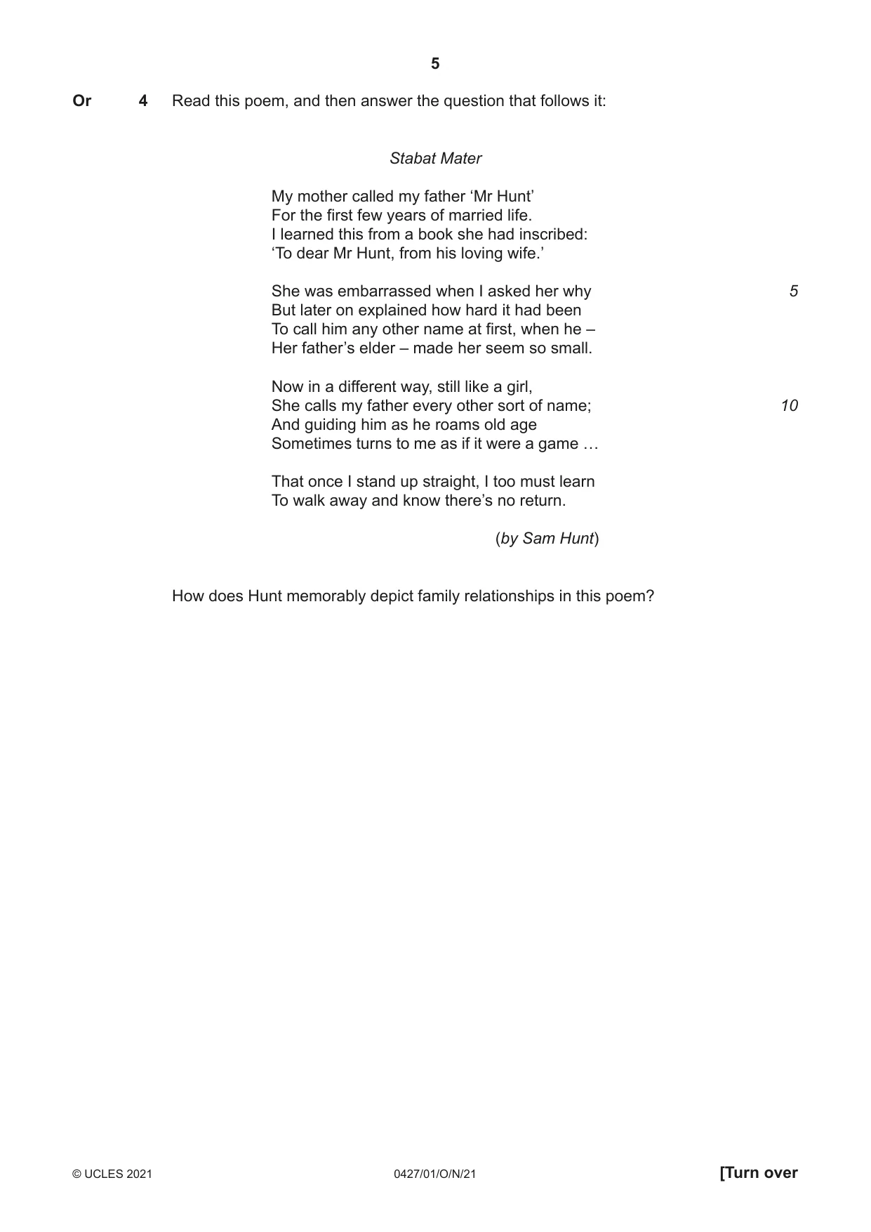 Cambridge IGCSE English - Literature (BES) 0427 2021 Oct/Nov Paper 1 · Variant 0 question paper, page 5 of 16