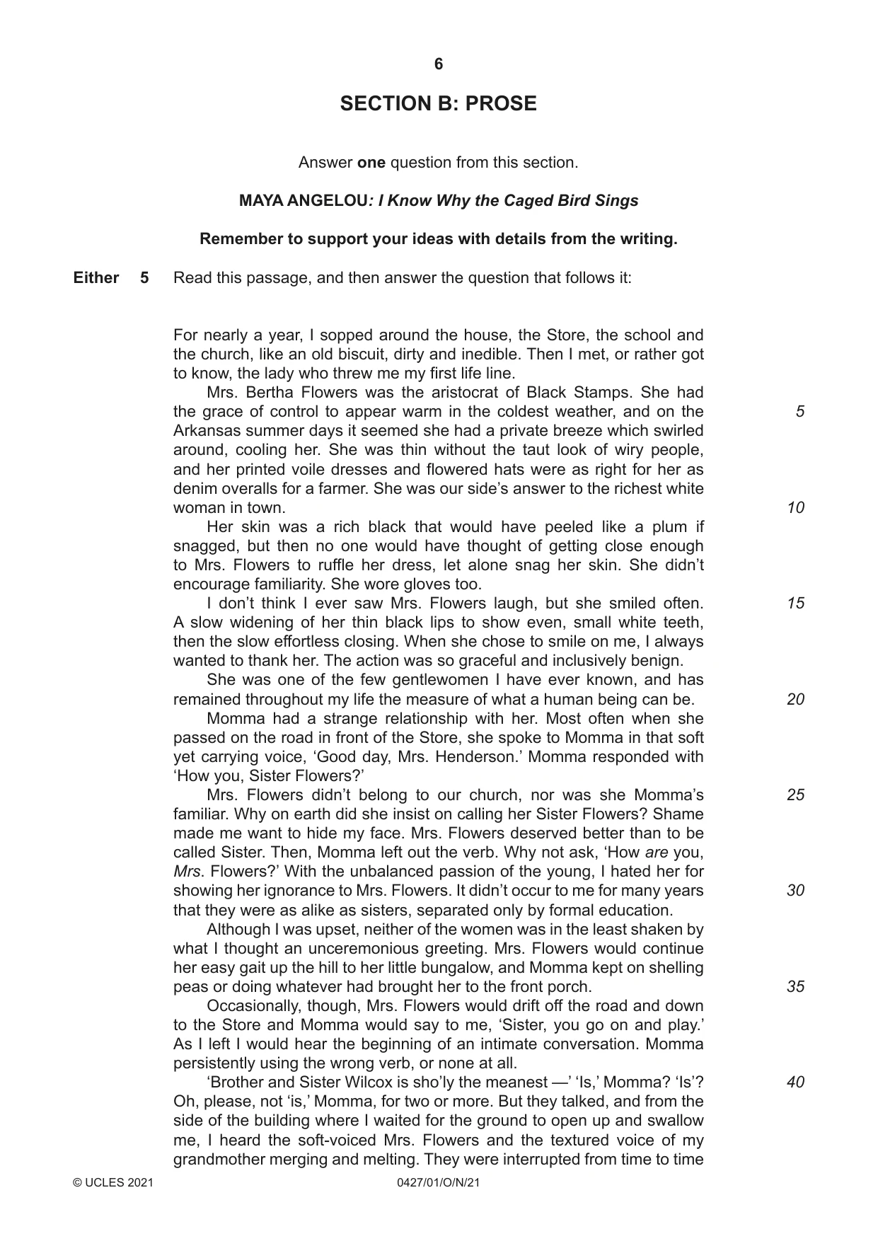 Cambridge IGCSE English - Literature (BES) 0427 2021 Oct/Nov Paper 1 · Variant 0 question paper, page 6 of 16