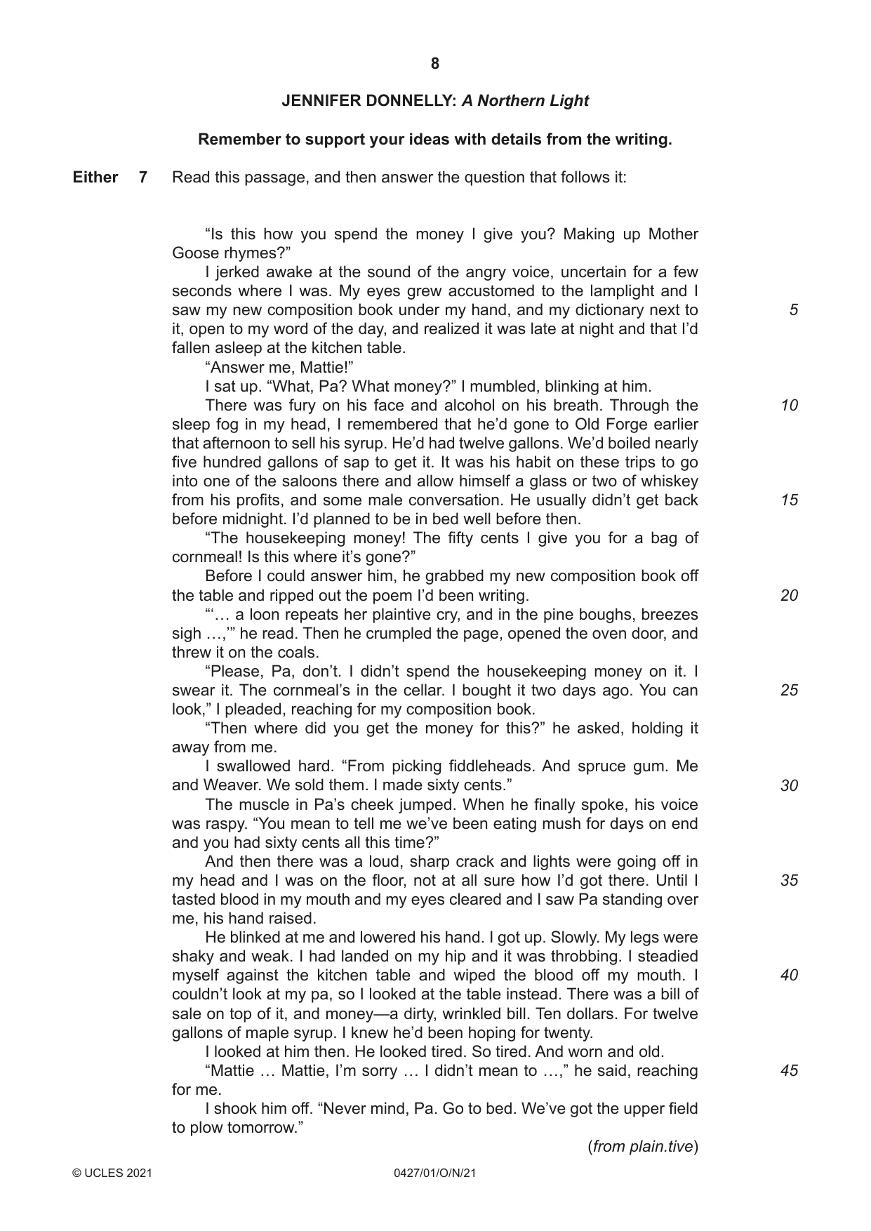 Cambridge IGCSE English - Literature (BES) 0427 2021 Oct/Nov Paper 1 · Variant 0 question paper, page 8 of 16