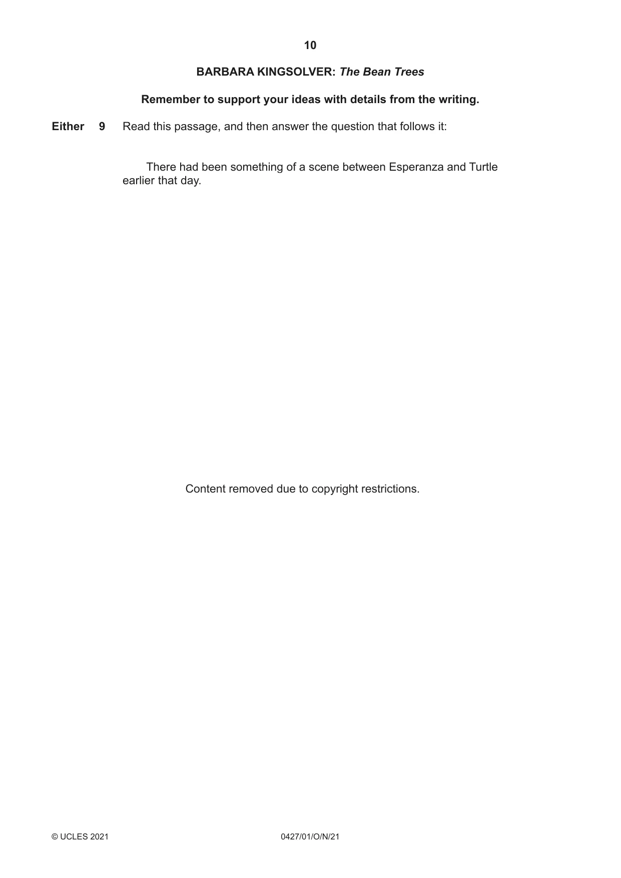 Cambridge IGCSE English - Literature (BES) 0427 2021 Oct/Nov Paper 1 · Variant 0 question paper, page 10 of 16