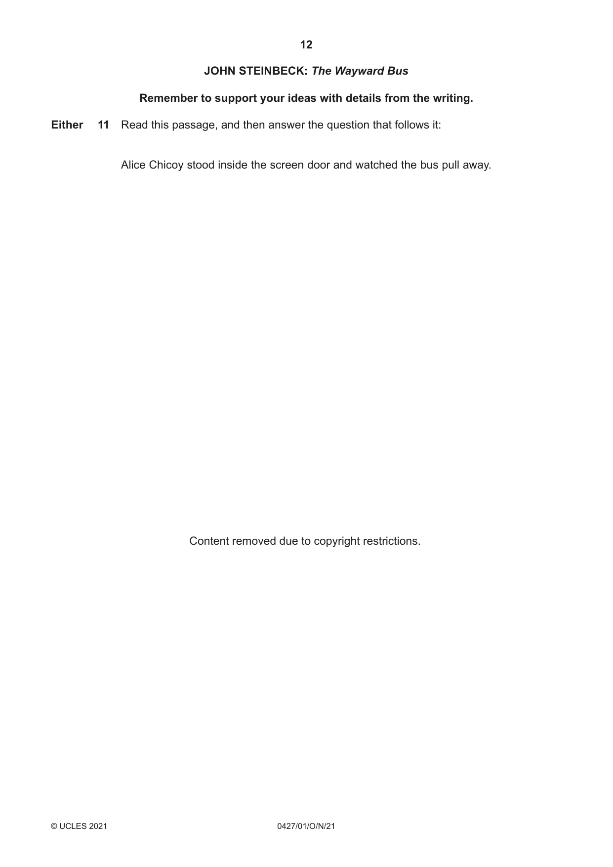 Cambridge IGCSE English - Literature (BES) 0427 2021 Oct/Nov Paper 1 · Variant 0 question paper, page 12 of 16