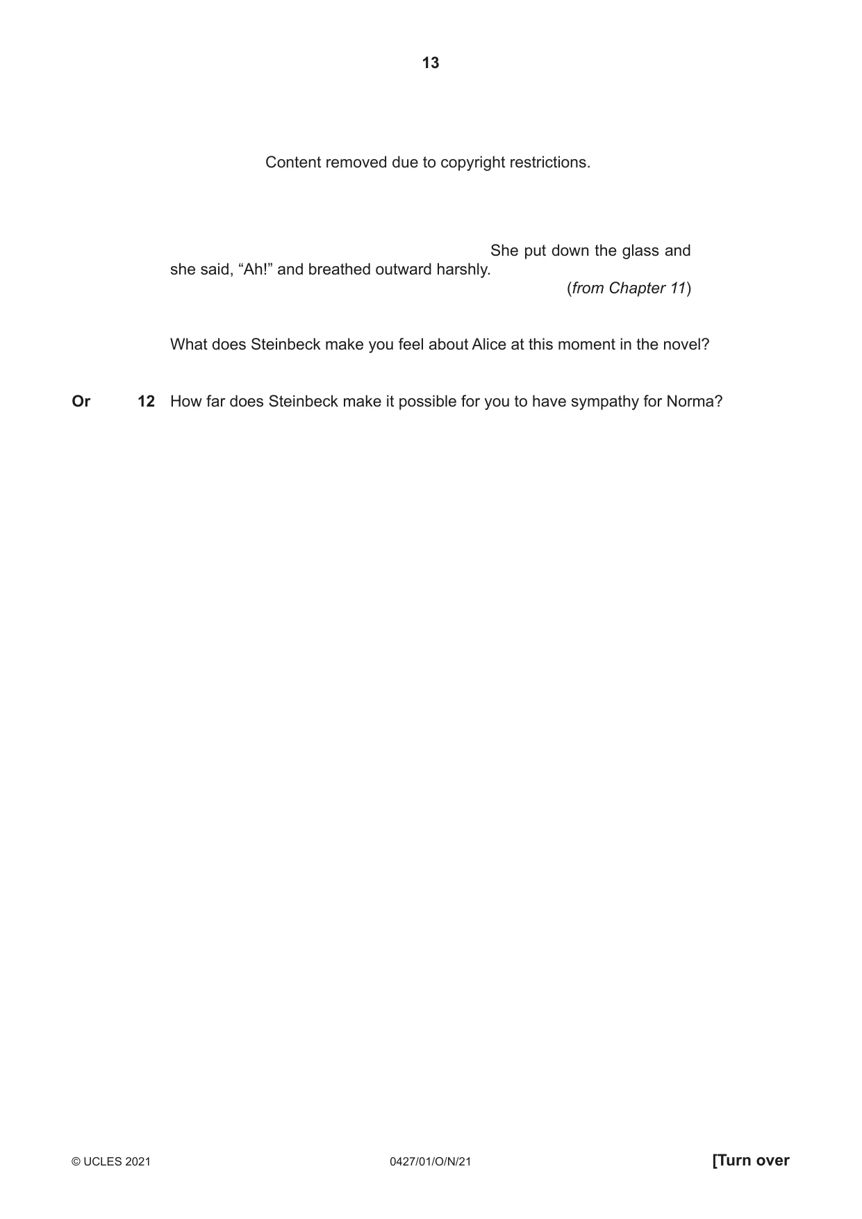 Cambridge IGCSE English - Literature (BES) 0427 2021 Oct/Nov Paper 1 · Variant 0 question paper, page 13 of 16
