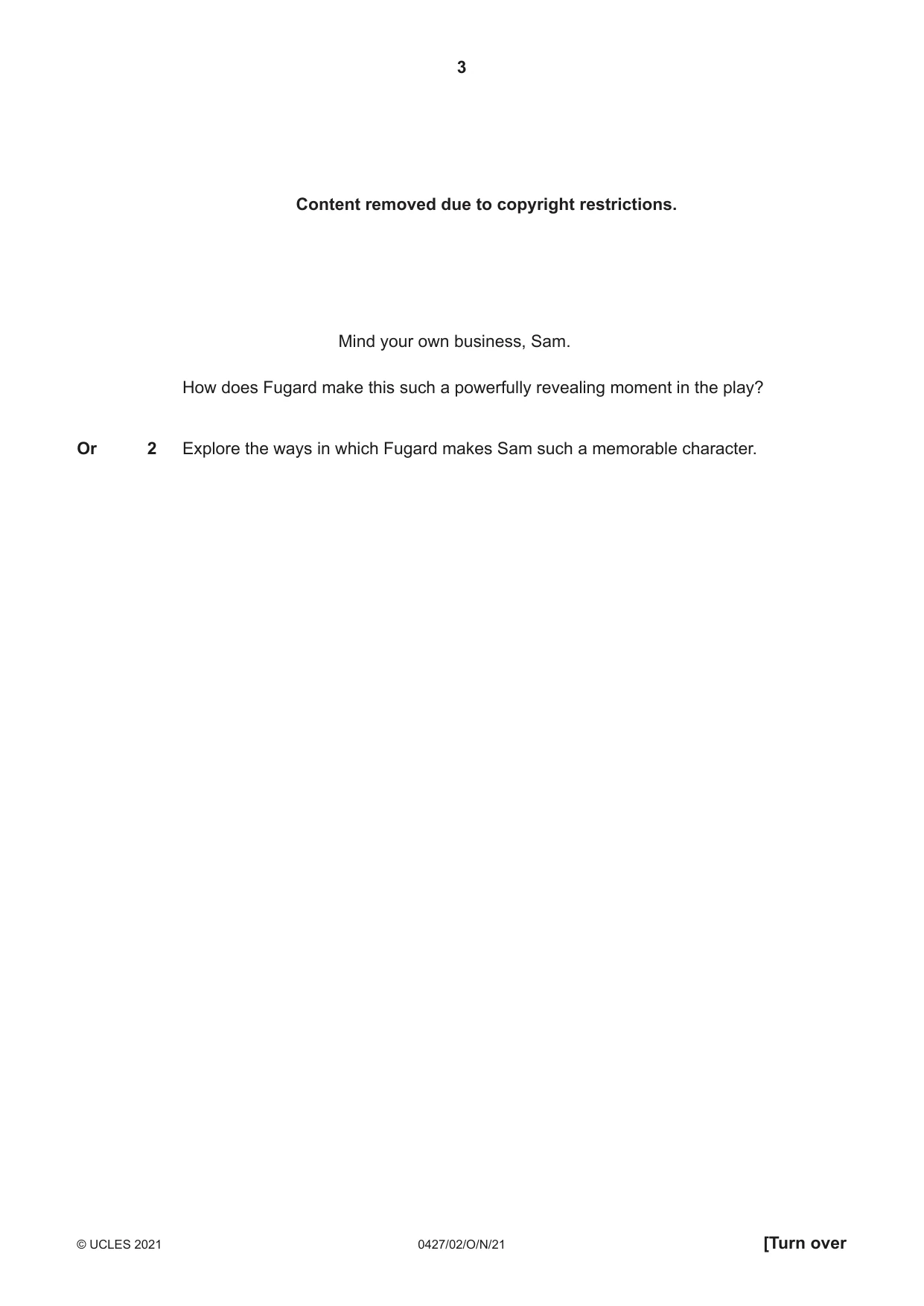 Cambridge IGCSE English - Literature (BES) 0427 2021 Oct/Nov Paper 2 · Variant 0 question paper, page 3 of 8
