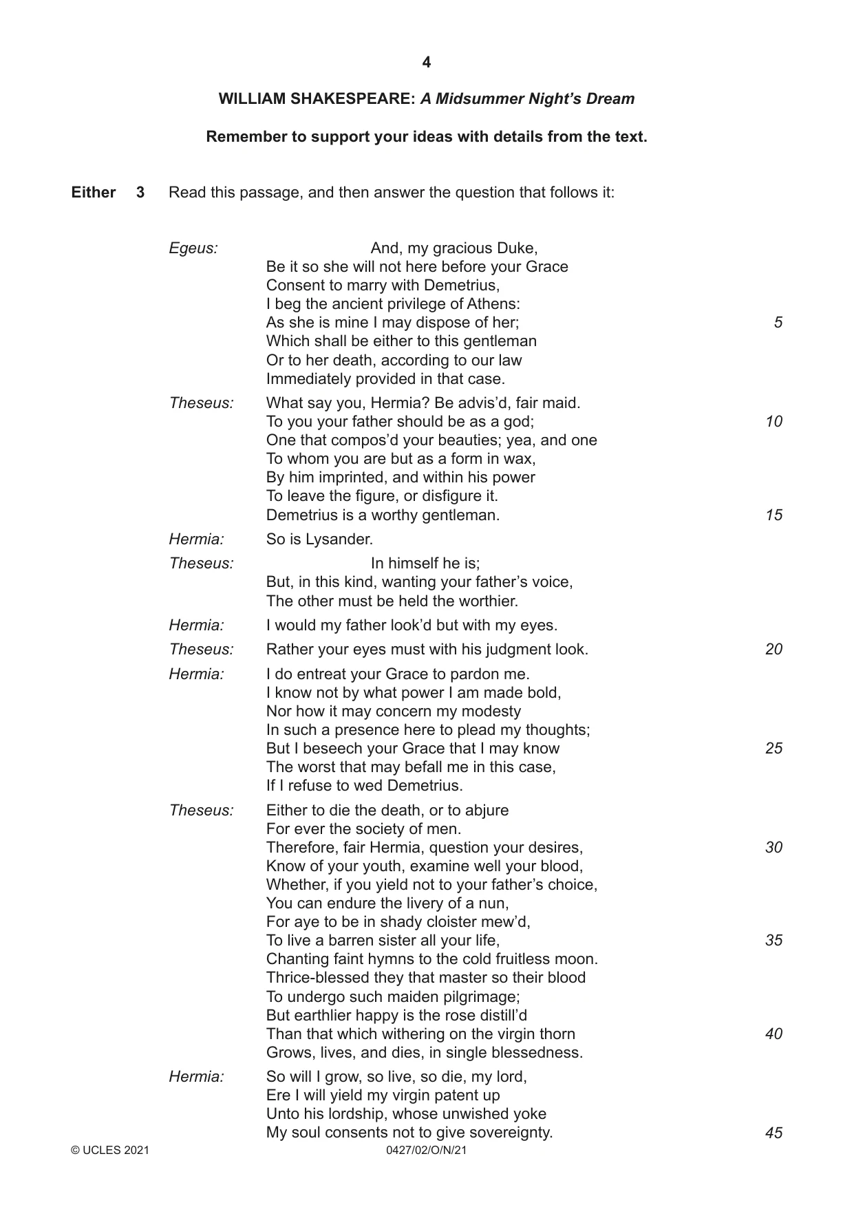 Cambridge IGCSE English - Literature (BES) 0427 2021 Oct/Nov Paper 2 · Variant 0 question paper, page 4 of 8