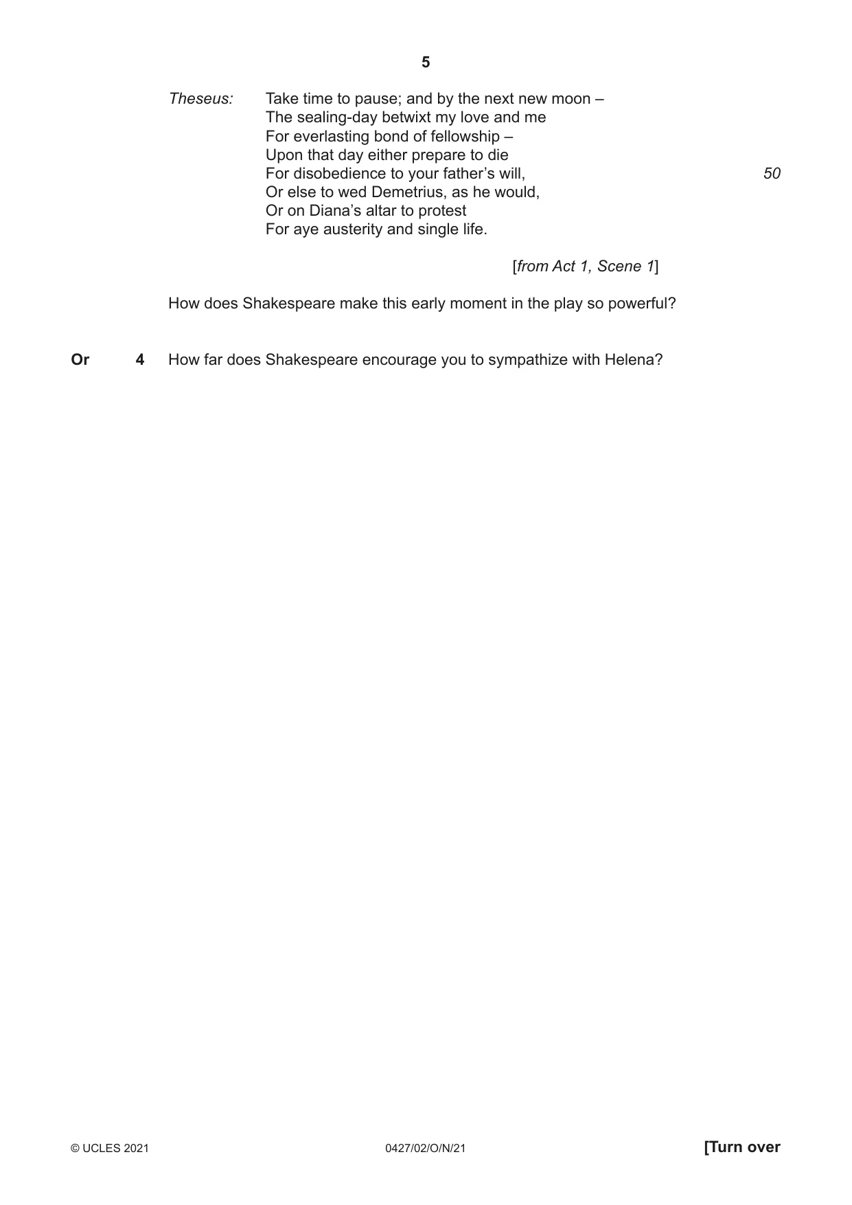 Cambridge IGCSE English - Literature (BES) 0427 2021 Oct/Nov Paper 2 · Variant 0 question paper, page 5 of 8