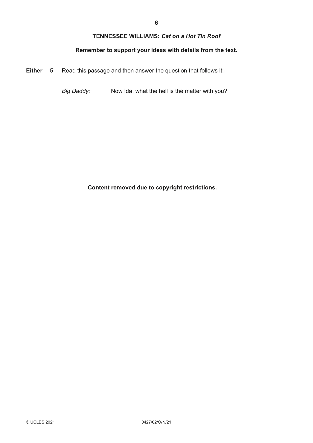 Cambridge IGCSE English - Literature (BES) 0427 2021 Oct/Nov Paper 2 · Variant 0 question paper, page 6 of 8