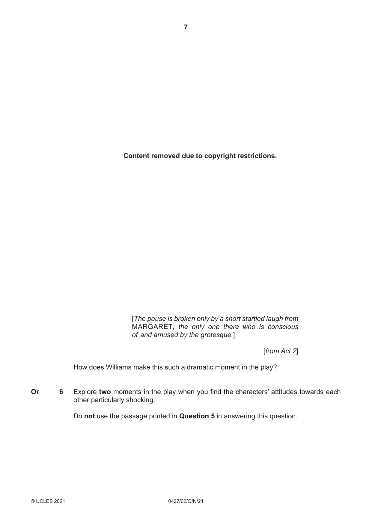 Cambridge IGCSE English - Literature (BES) 0427 2021 Oct/Nov Paper 2 · Variant 0 question paper, page 7 of 8