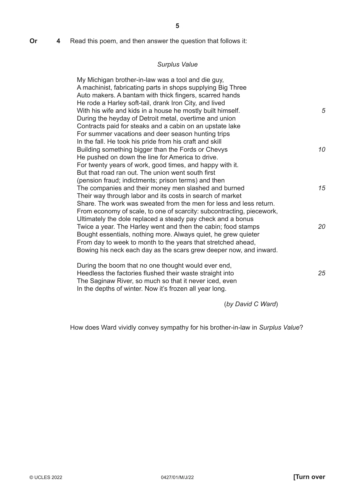 Cambridge IGCSE English - Literature (BES) 0427 2022 May/June Paper 1 · Variant 0 question paper, page 5 of 16