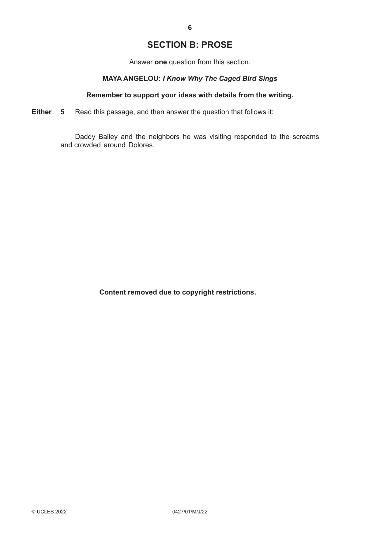 Cambridge IGCSE English - Literature (BES) 0427 2022 May/June Paper 1 · Variant 0 question paper, page 6 of 16