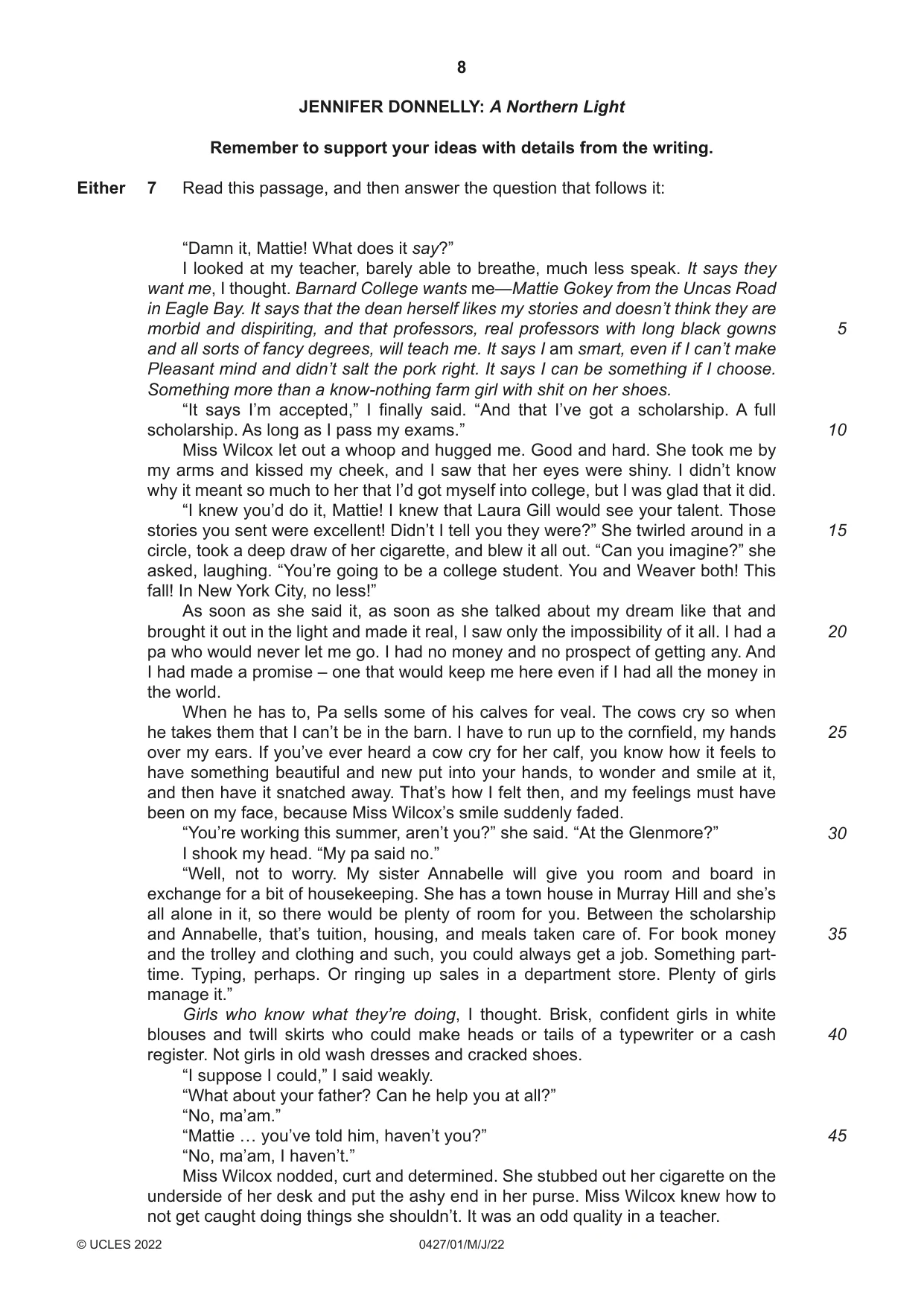Cambridge IGCSE English - Literature (BES) 0427 2022 May/June Paper 1 · Variant 0 question paper, page 8 of 16