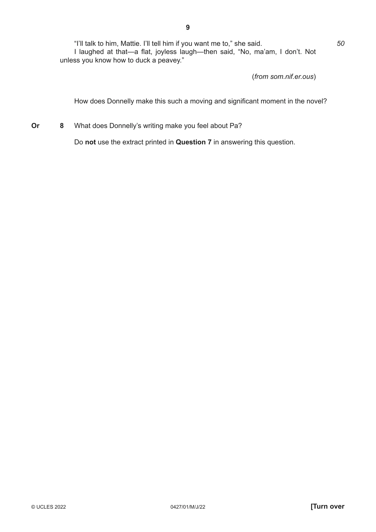 Cambridge IGCSE English - Literature (BES) 0427 2022 May/June Paper 1 · Variant 0 question paper, page 9 of 16