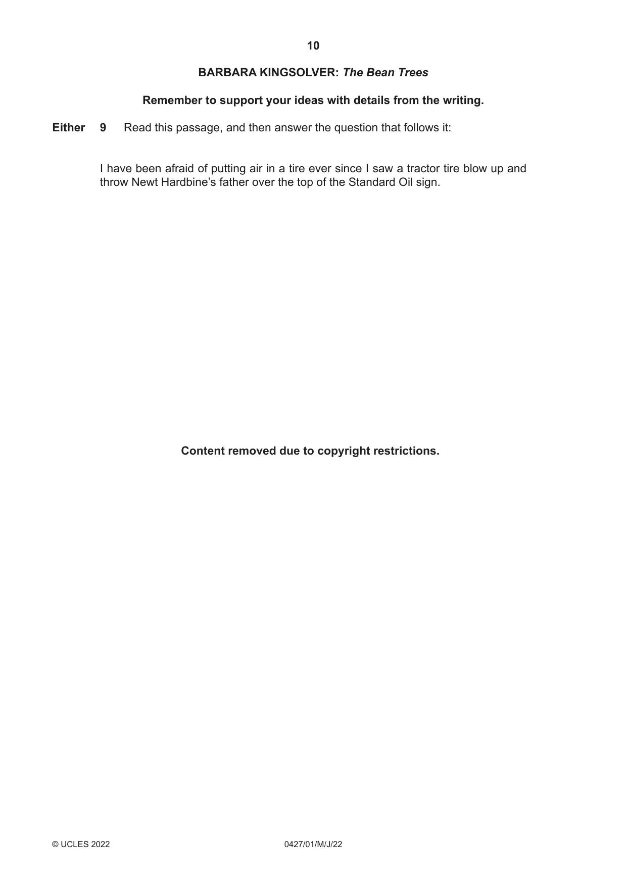 Cambridge IGCSE English - Literature (BES) 0427 2022 May/June Paper 1 · Variant 0 question paper, page 10 of 16