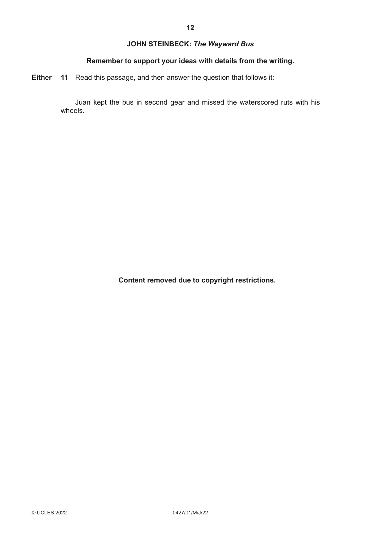 Cambridge IGCSE English - Literature (BES) 0427 2022 May/June Paper 1 · Variant 0 question paper, page 12 of 16