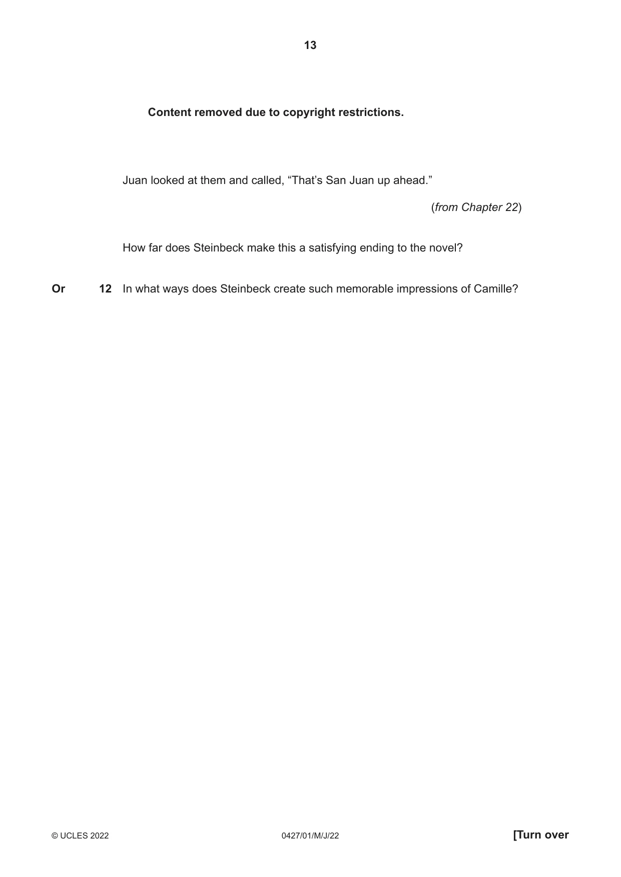 Cambridge IGCSE English - Literature (BES) 0427 2022 May/June Paper 1 · Variant 0 question paper, page 13 of 16