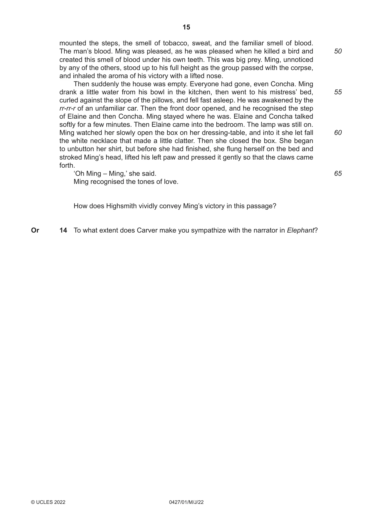 Cambridge IGCSE English - Literature (BES) 0427 2022 May/June Paper 1 · Variant 0 question paper, page 15 of 16