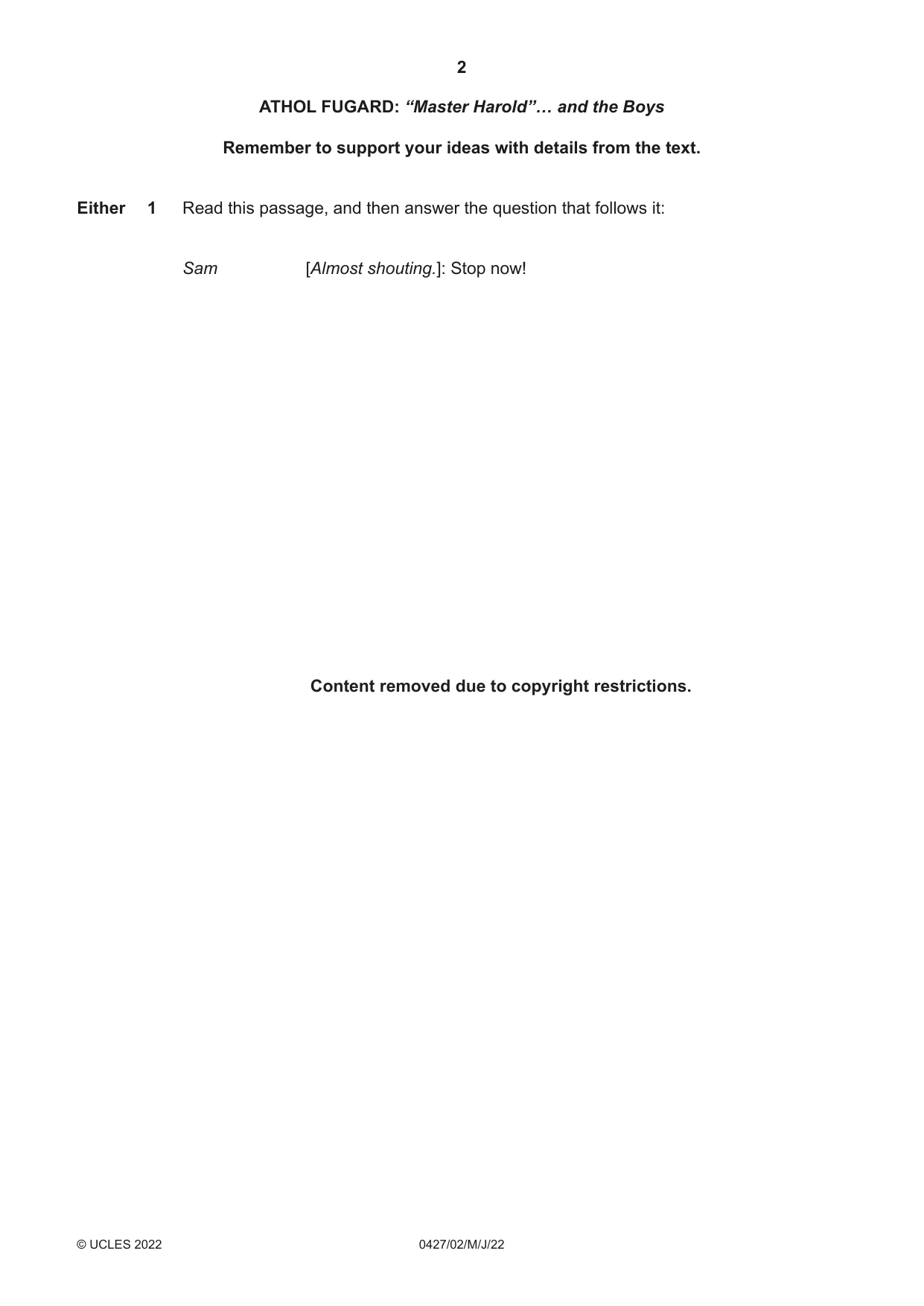 Cambridge IGCSE English - Literature (BES) 0427 2022 May/June Paper 2 · Variant 0 question paper, page 2 of 8
