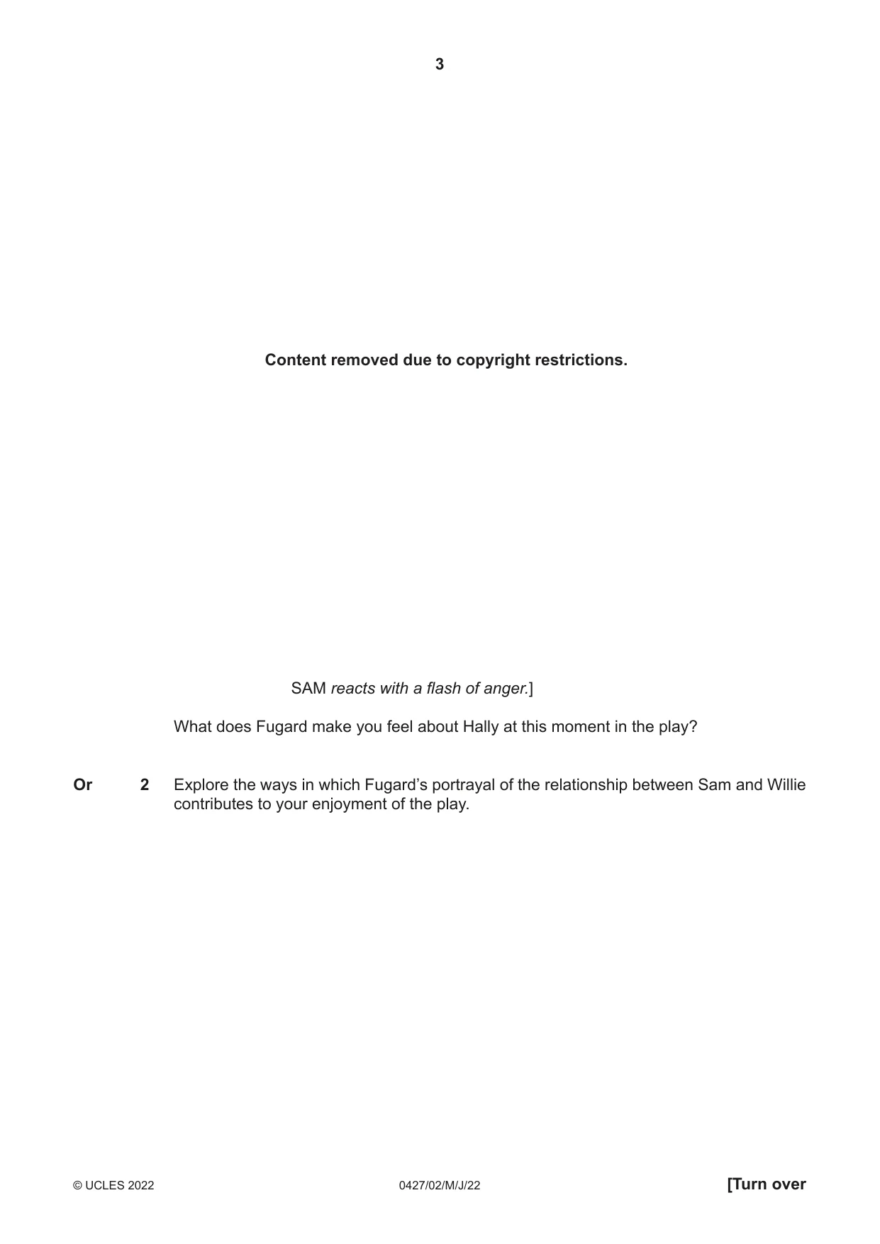 Cambridge IGCSE English - Literature (BES) 0427 2022 May/June Paper 2 · Variant 0 question paper, page 3 of 8