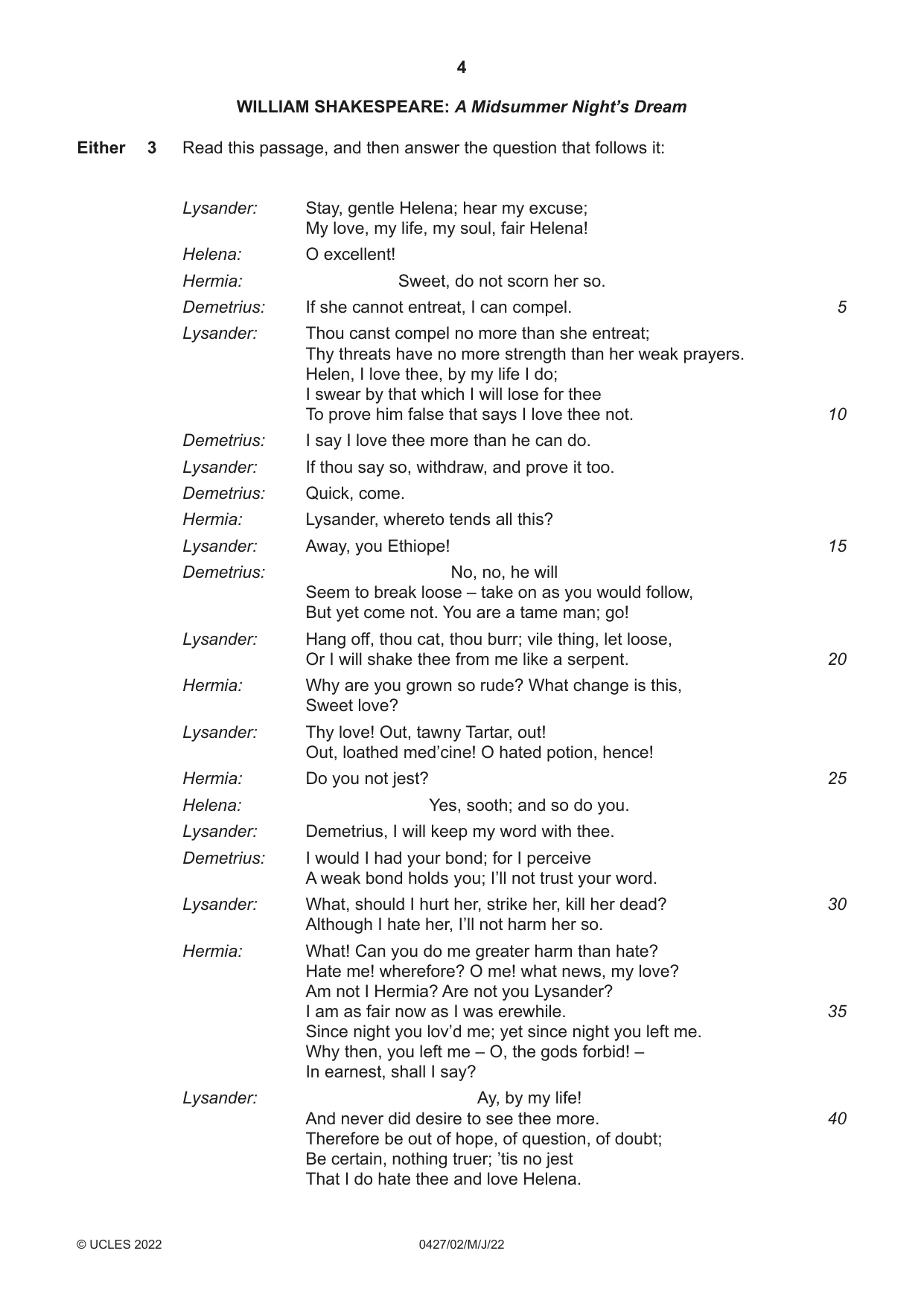 Cambridge IGCSE English - Literature (BES) 0427 2022 May/June Paper 2 · Variant 0 question paper, page 4 of 8