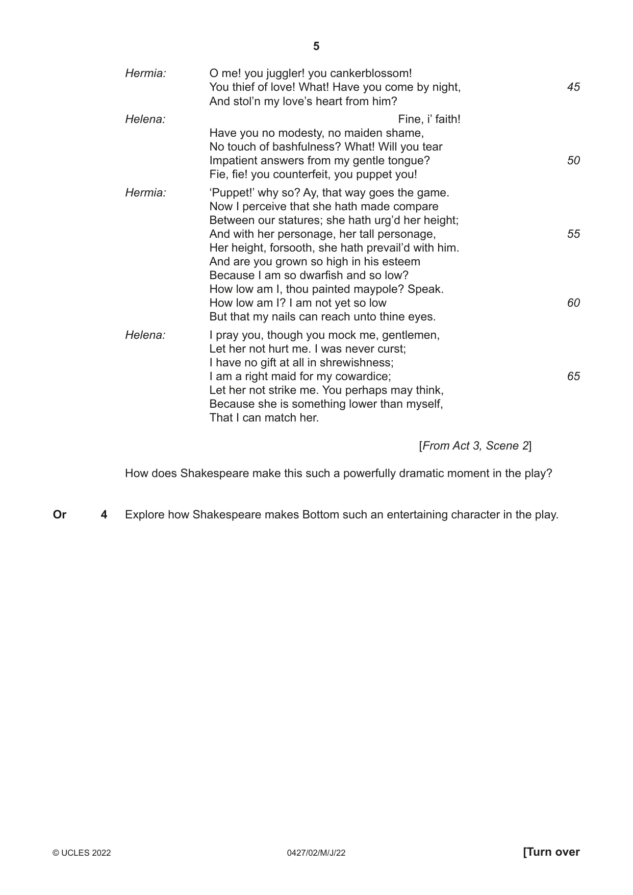 Cambridge IGCSE English - Literature (BES) 0427 2022 May/June Paper 2 · Variant 0 question paper, page 5 of 8