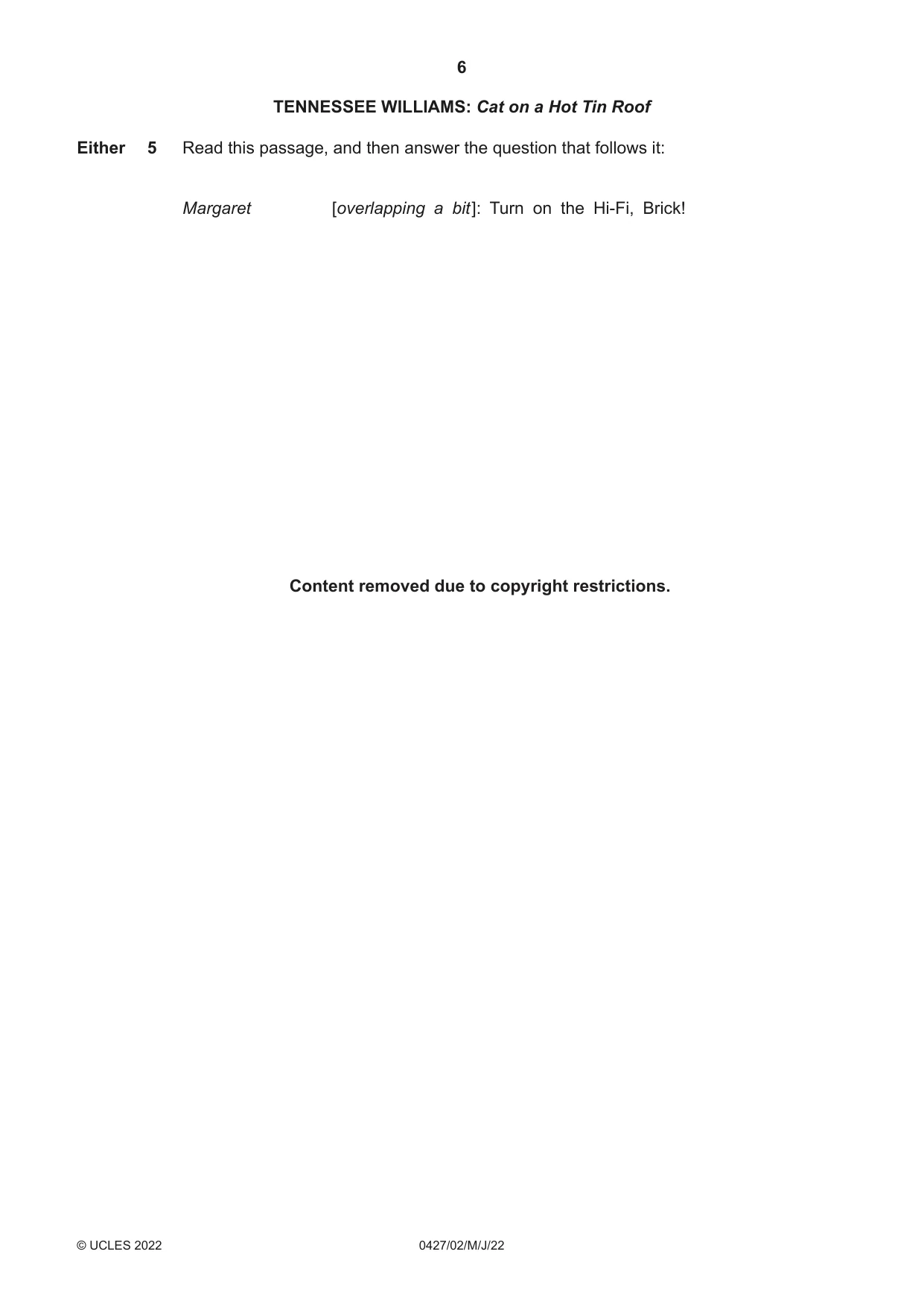 Cambridge IGCSE English - Literature (BES) 0427 2022 May/June Paper 2 · Variant 0 question paper, page 6 of 8
