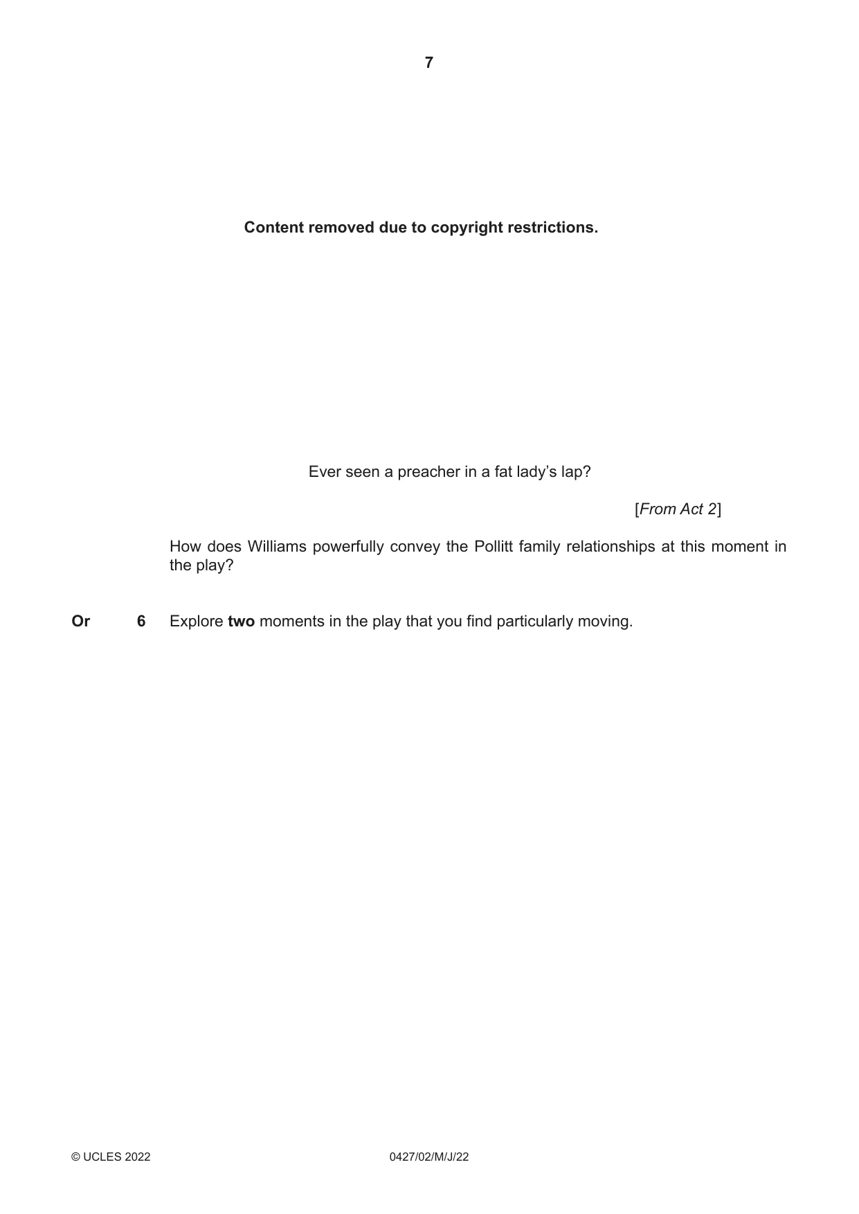 Cambridge IGCSE English - Literature (BES) 0427 2022 May/June Paper 2 · Variant 0 question paper, page 7 of 8