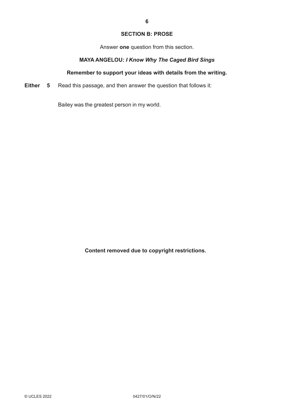 Cambridge IGCSE English - Literature (BES) 0427 2022 Oct/Nov Paper 1 · Variant 0 question paper, page 6 of 16