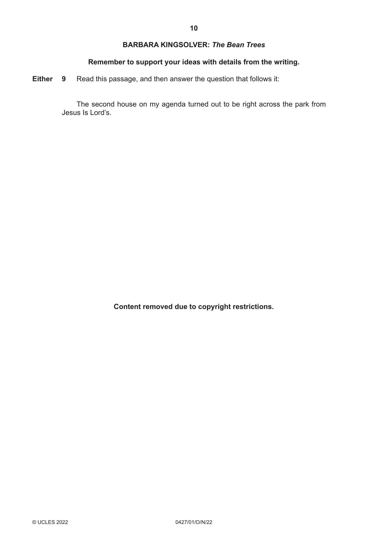 Cambridge IGCSE English - Literature (BES) 0427 2022 Oct/Nov Paper 1 · Variant 0 question paper, page 10 of 16