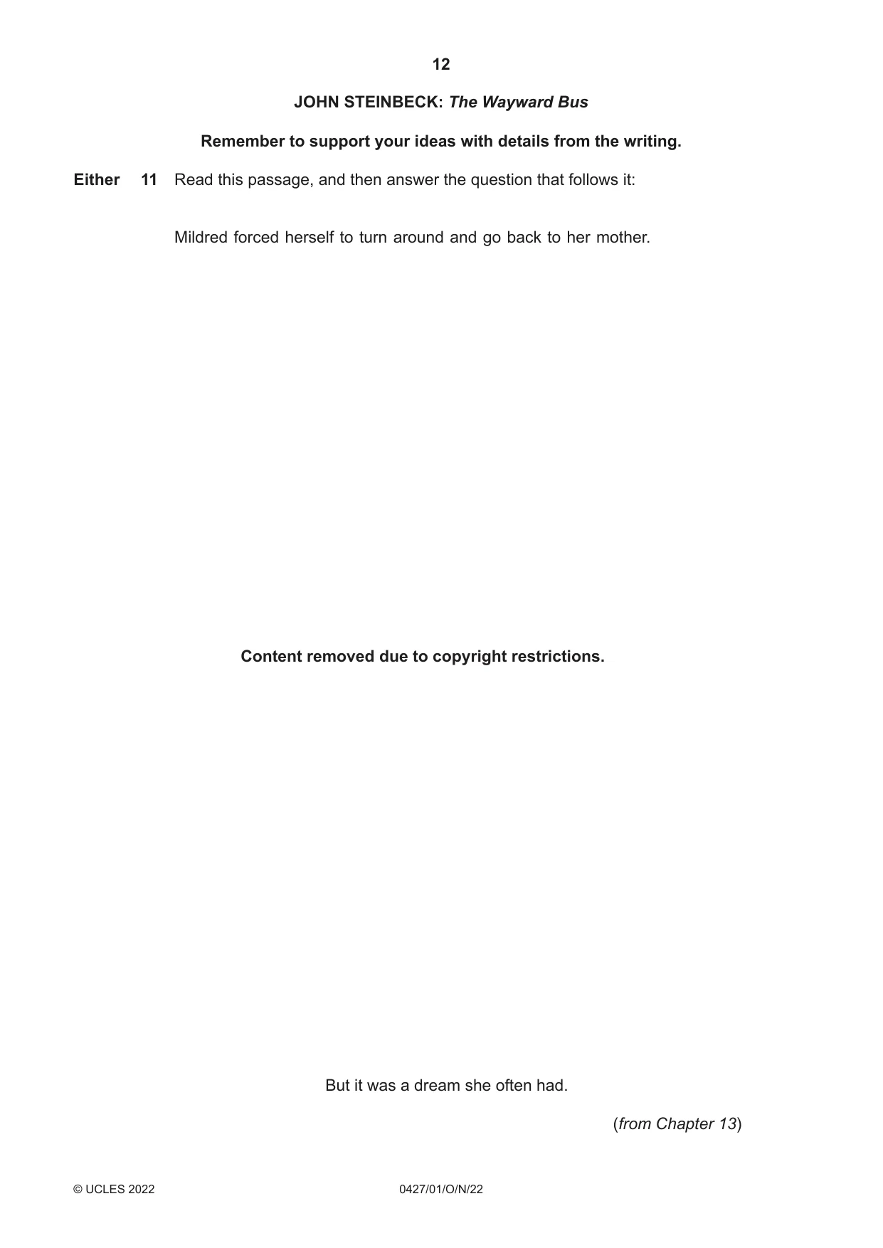 Cambridge IGCSE English - Literature (BES) 0427 2022 Oct/Nov Paper 1 · Variant 0 question paper, page 12 of 16