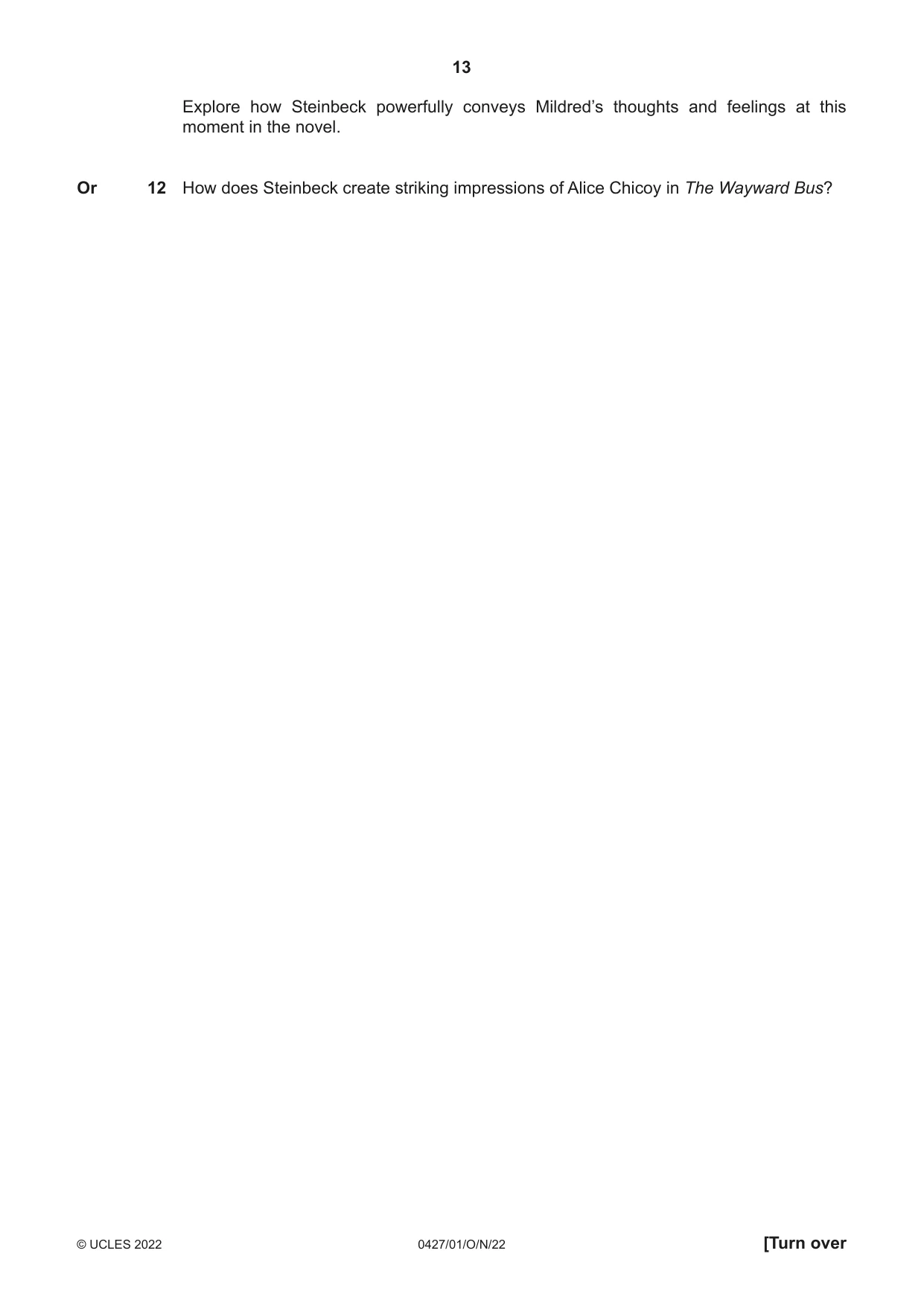 Cambridge IGCSE English - Literature (BES) 0427 2022 Oct/Nov Paper 1 · Variant 0 question paper, page 13 of 16