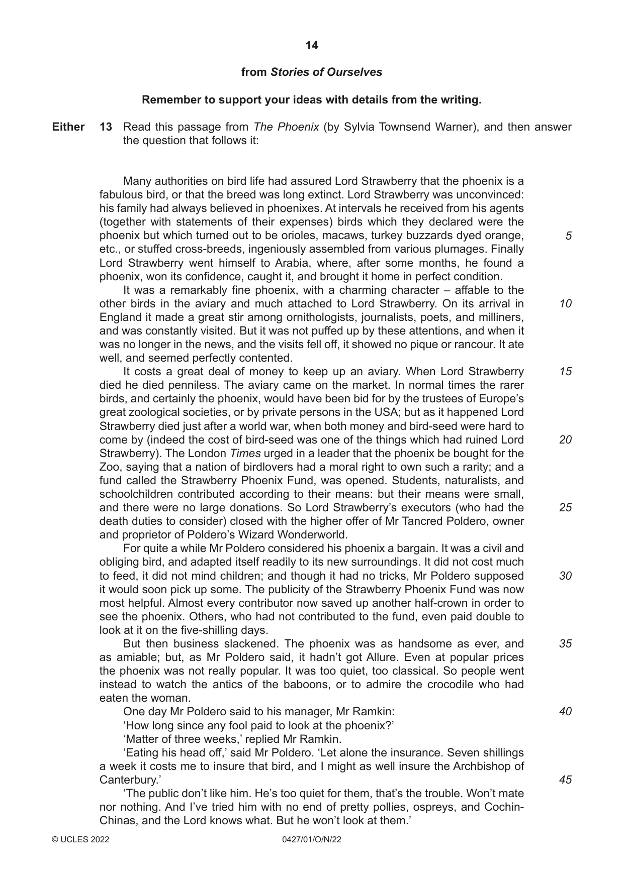 Cambridge IGCSE English - Literature (BES) 0427 2022 Oct/Nov Paper 1 · Variant 0 question paper, page 14 of 16