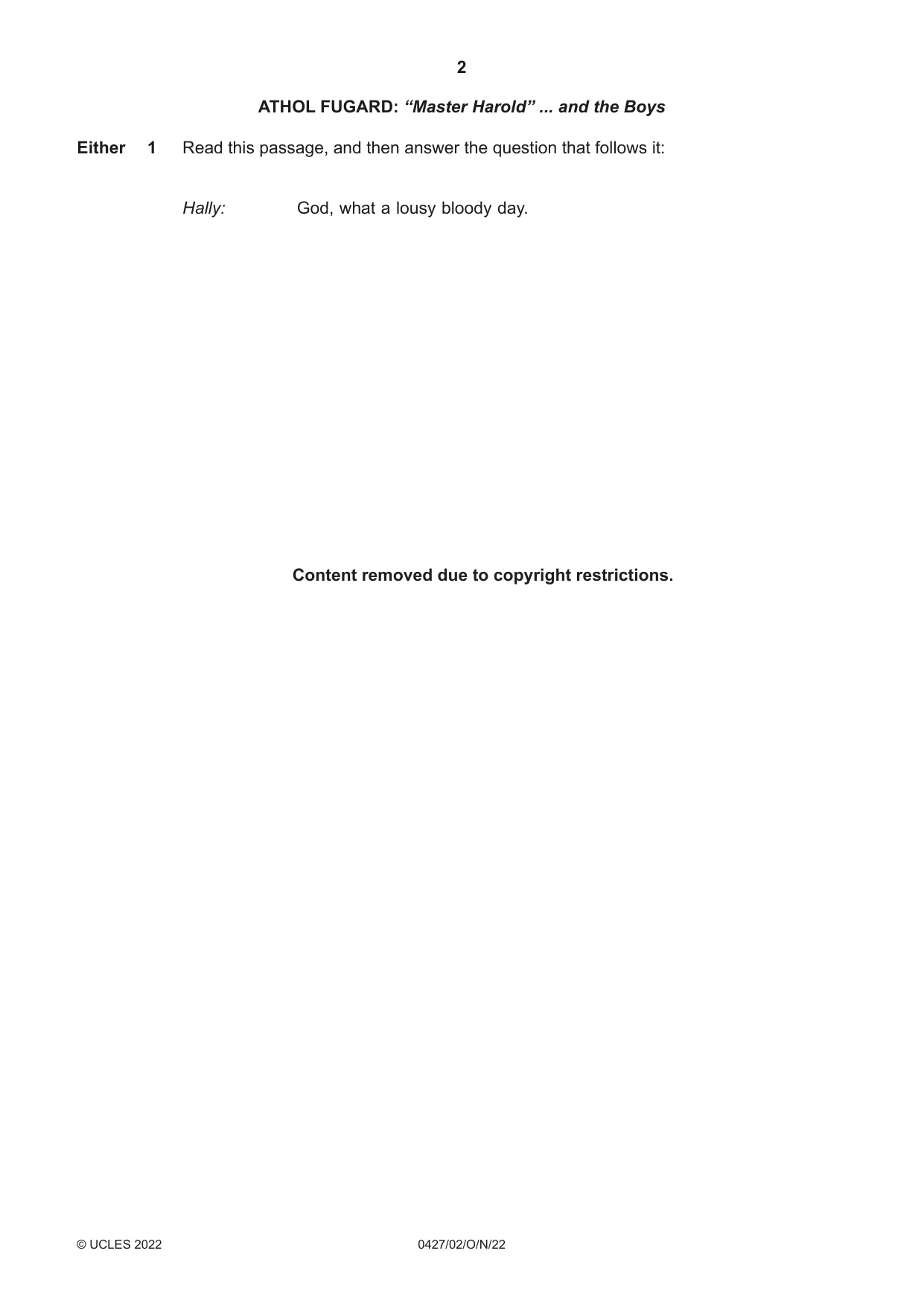 Cambridge IGCSE English - Literature (BES) 0427 2022 Oct/Nov Paper 2 · Variant 0 question paper, page 2 of 8