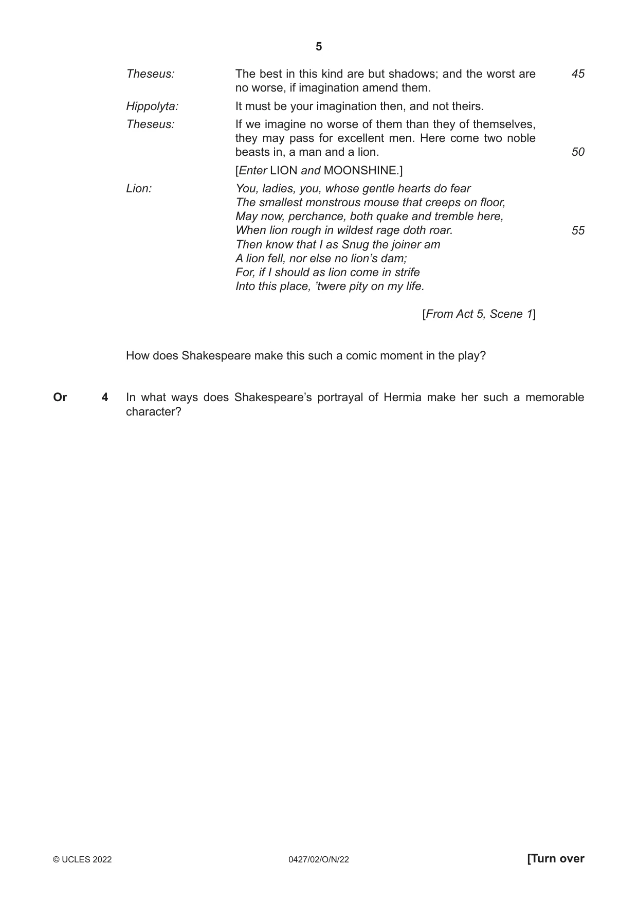Cambridge IGCSE English - Literature (BES) 0427 2022 Oct/Nov Paper 2 · Variant 0 question paper, page 5 of 8