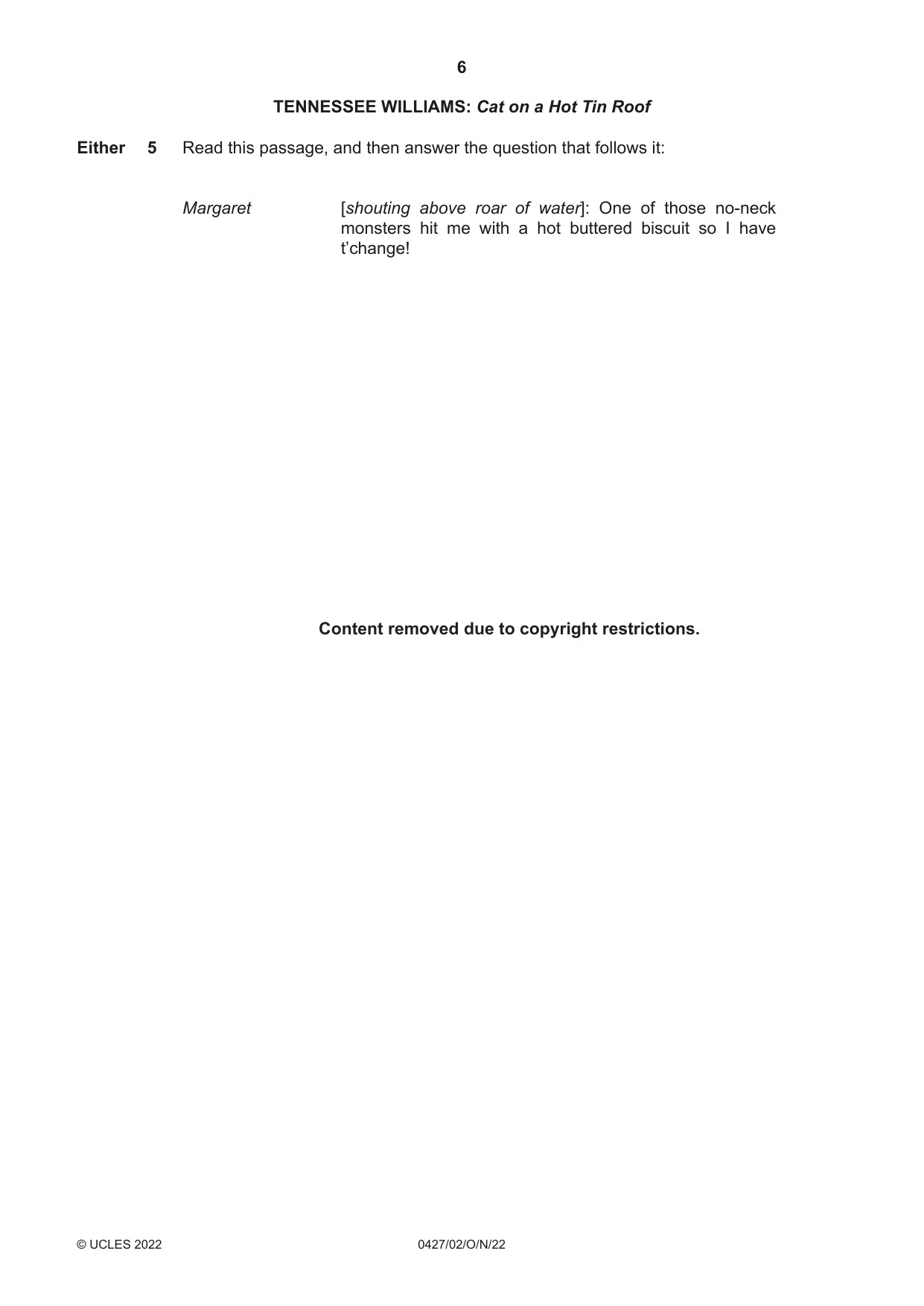 Cambridge IGCSE English - Literature (BES) 0427 2022 Oct/Nov Paper 2 · Variant 0 question paper, page 6 of 8